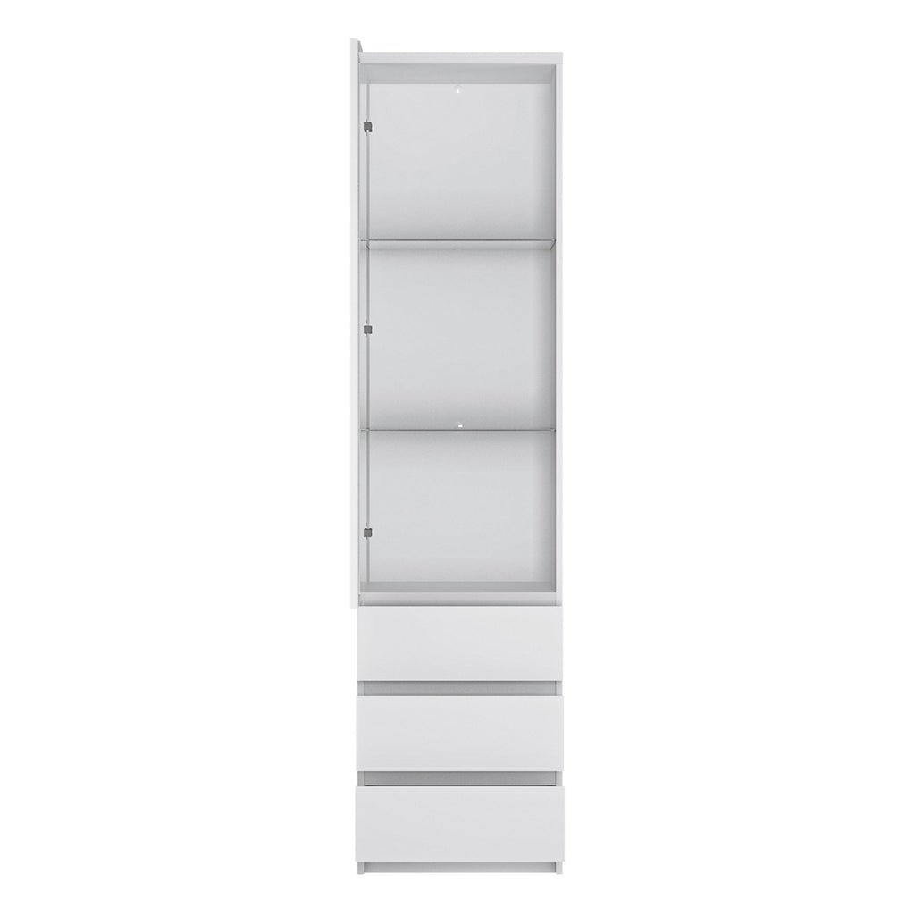 Fribo Tall Narrow 1 Door 3 Drawer Glazed Display Cabinet in White - image 2