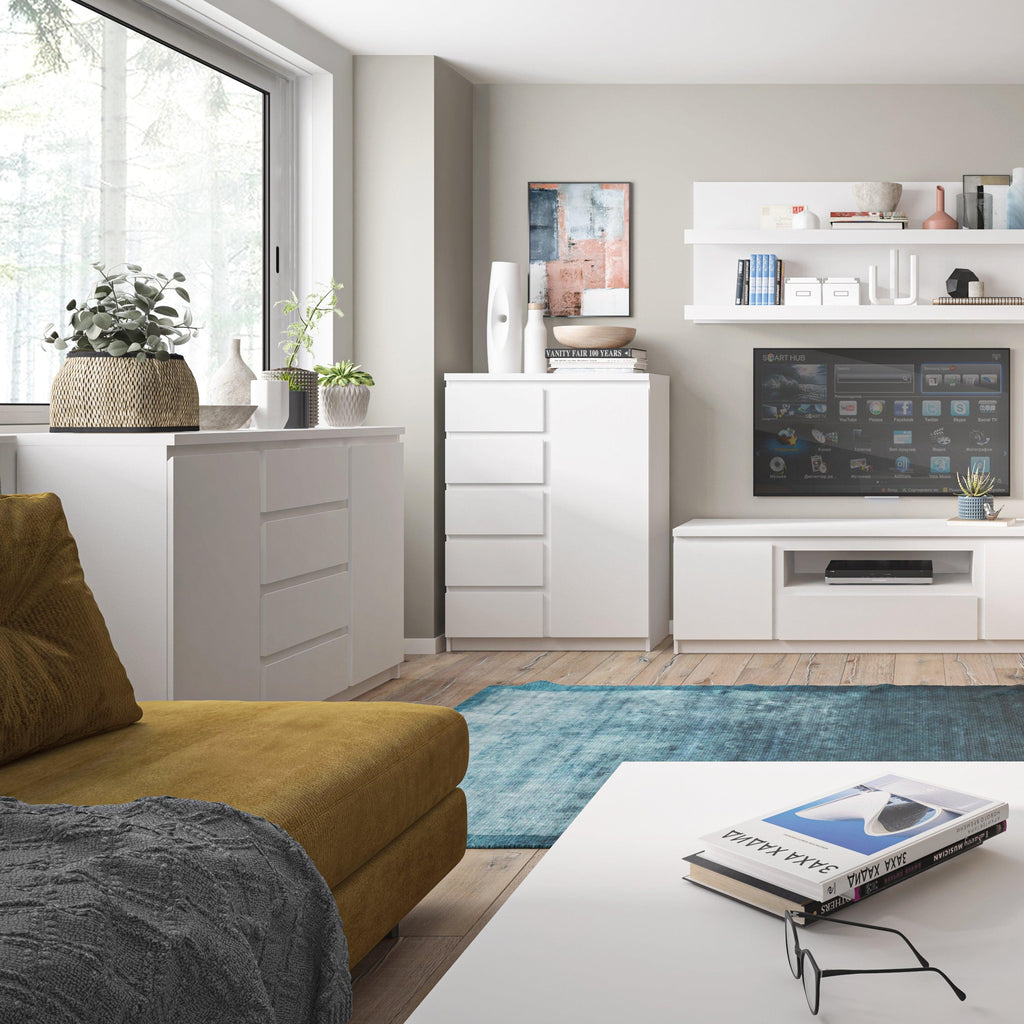 Fribo 3 Door Sideboard (Glazed Centre) in White - image 3