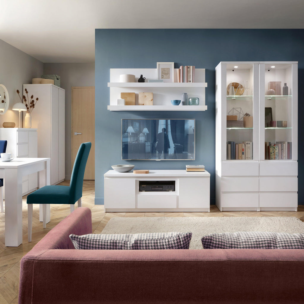 Fribo 2 Door 1 Drawer 136cm Wide TV Cabinet in White - image 3