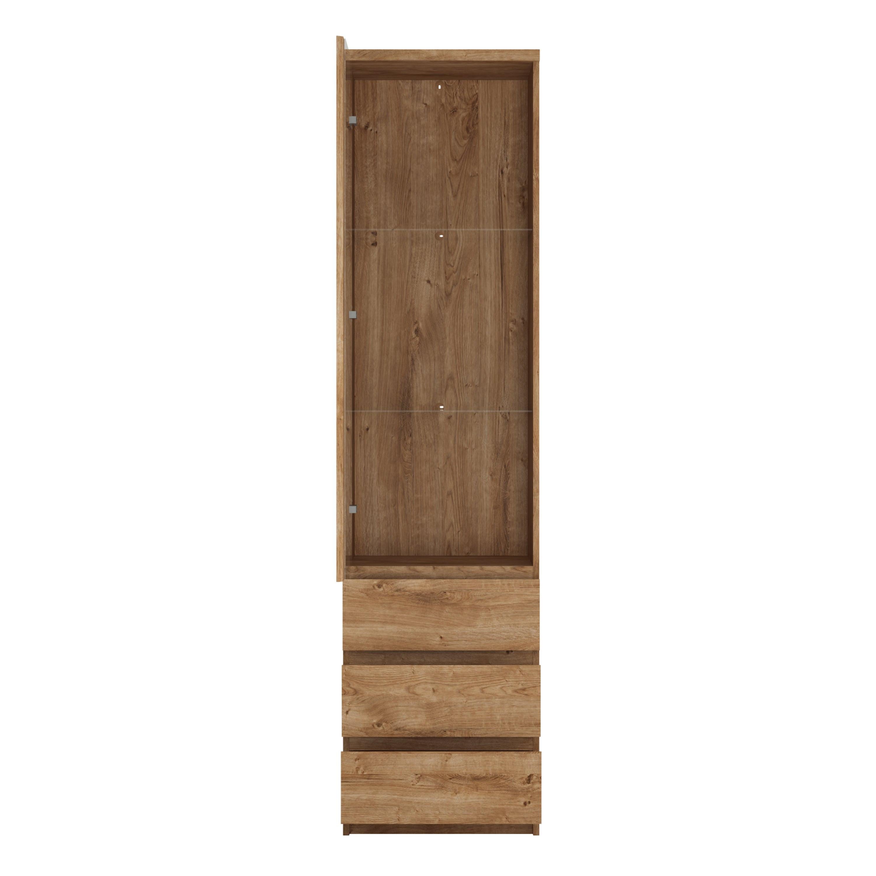 Fribo Tall Narrow 1 Door 3 Drawer Glazed Display Cabinet in Oak - image 2