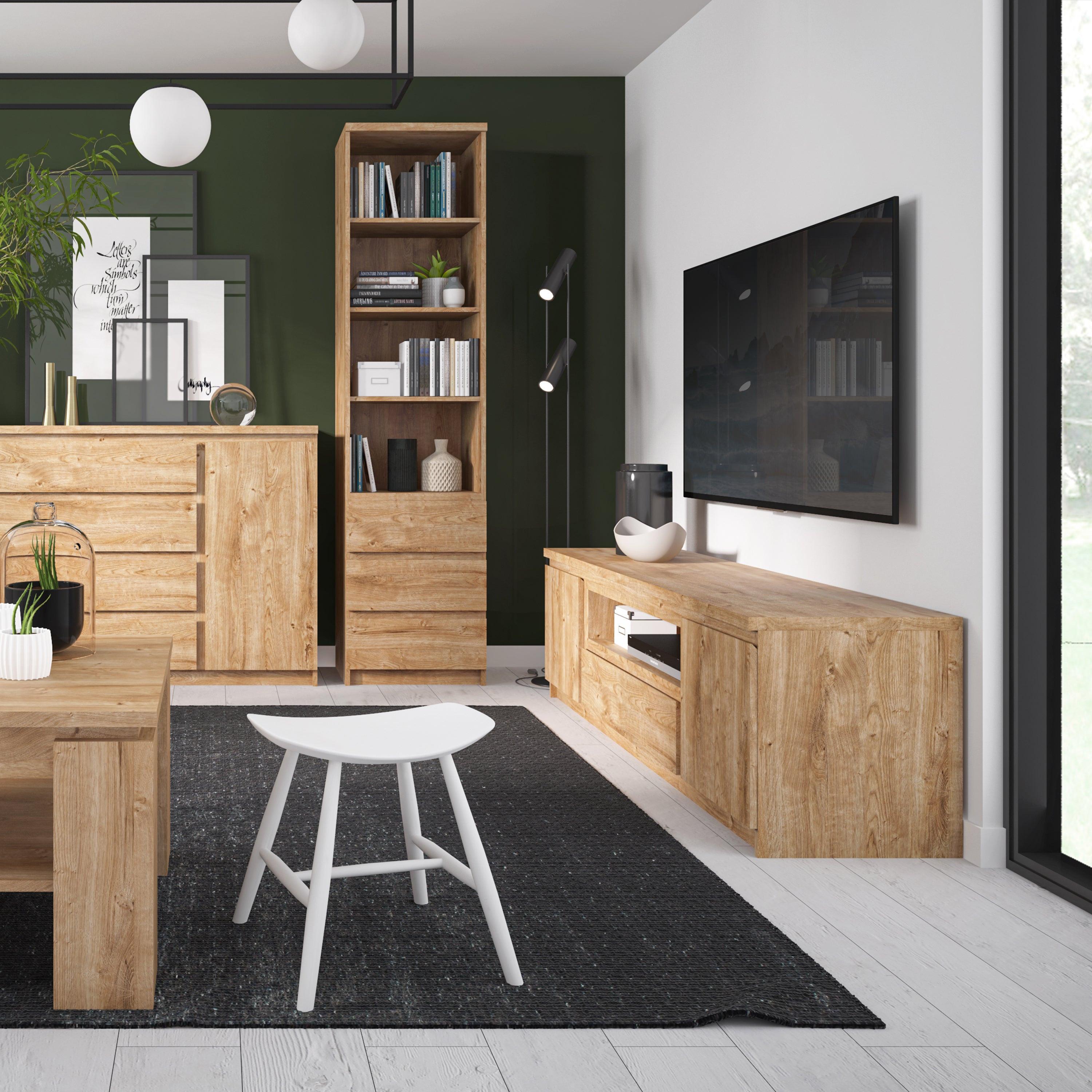 Fribo Tall Narrow 1 Door 3 Drawer Glazed Display Cabinet in Oak - image 4