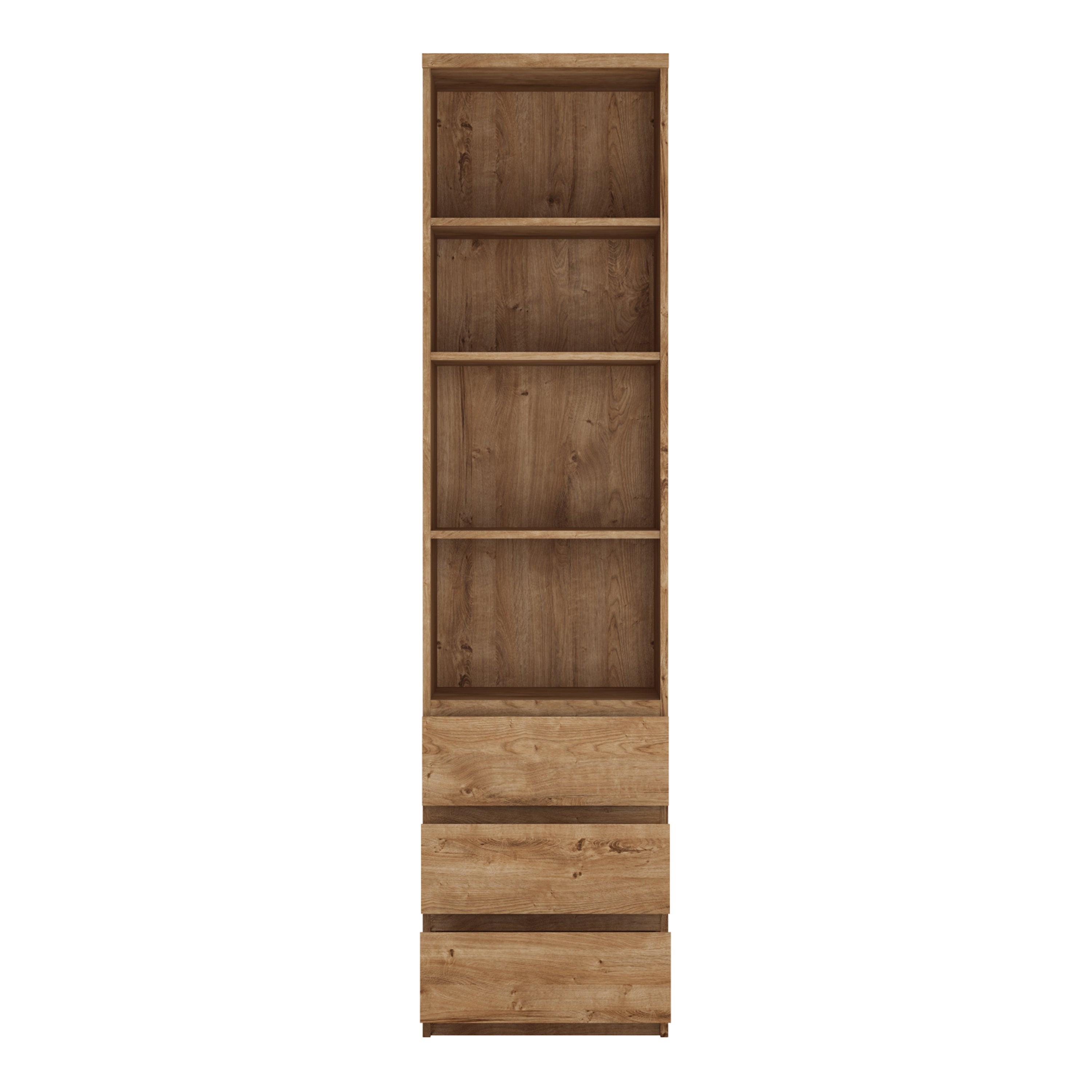 Fribo Tall Narrow 3 Drawer Bookcase in Oak - image 2