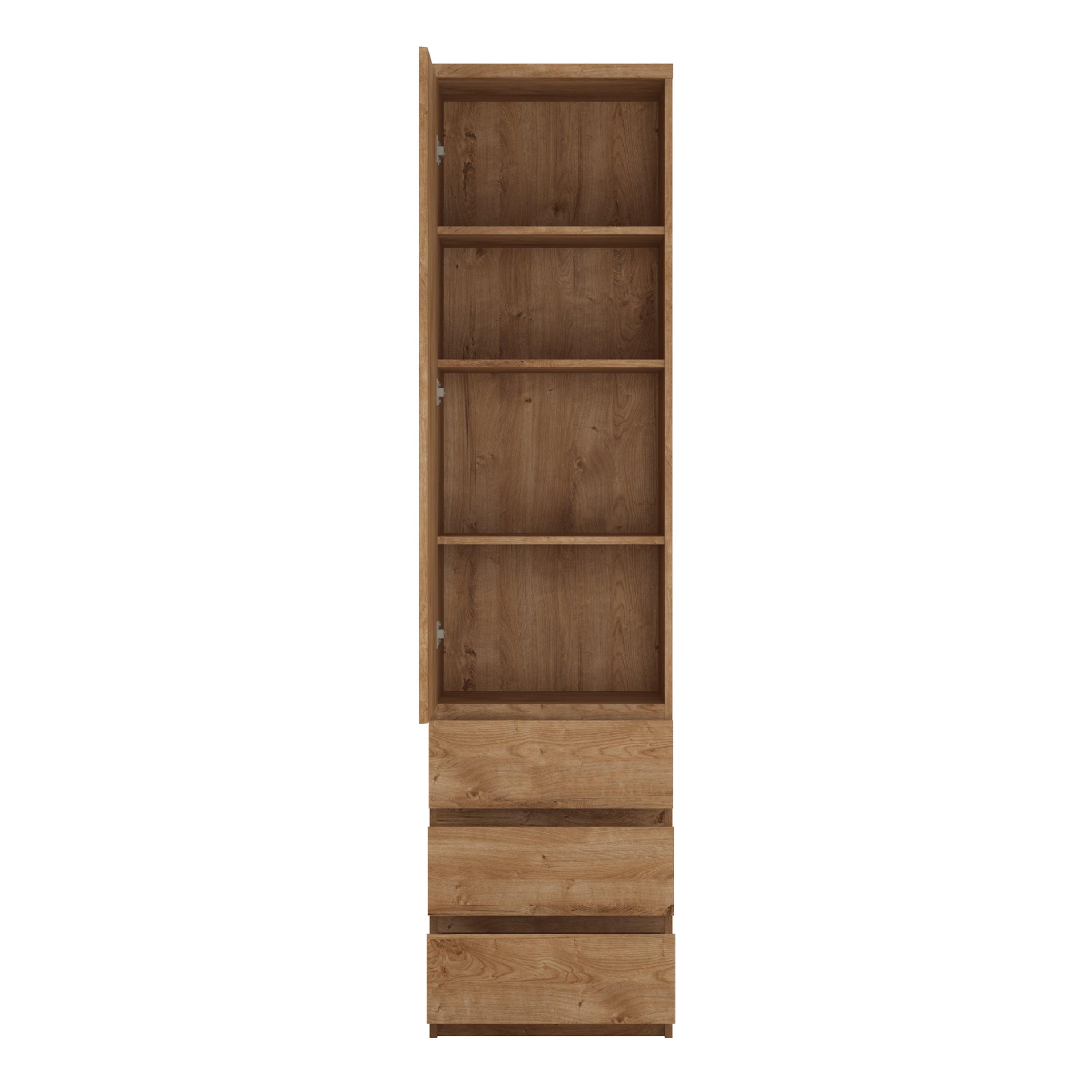 Fribo Tall Narrow 1 Door 3 Drawer Cupboard in Oak - image 2