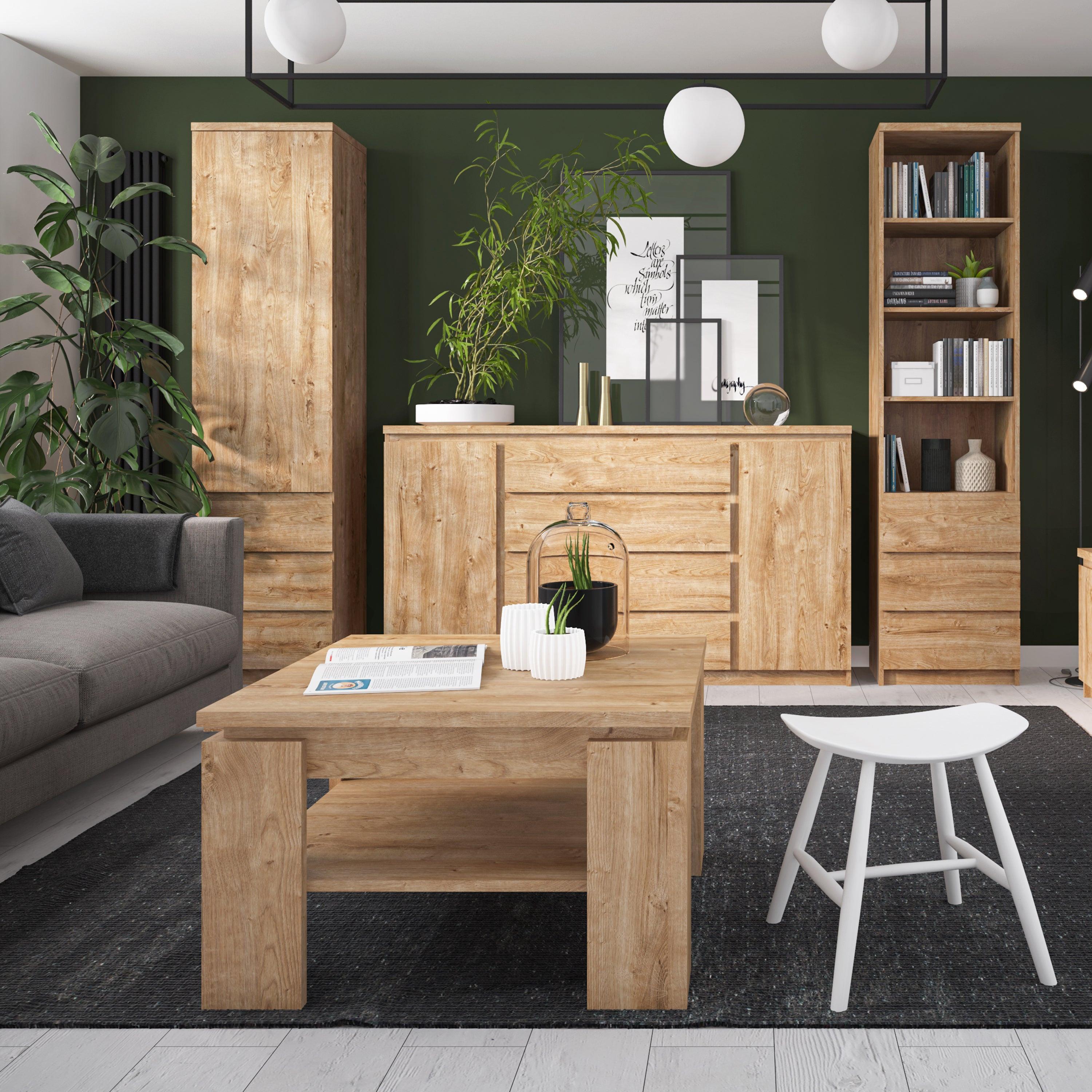 Fribo Tall Narrow 1 Door 3 Drawer Cupboard in Oak - image 3