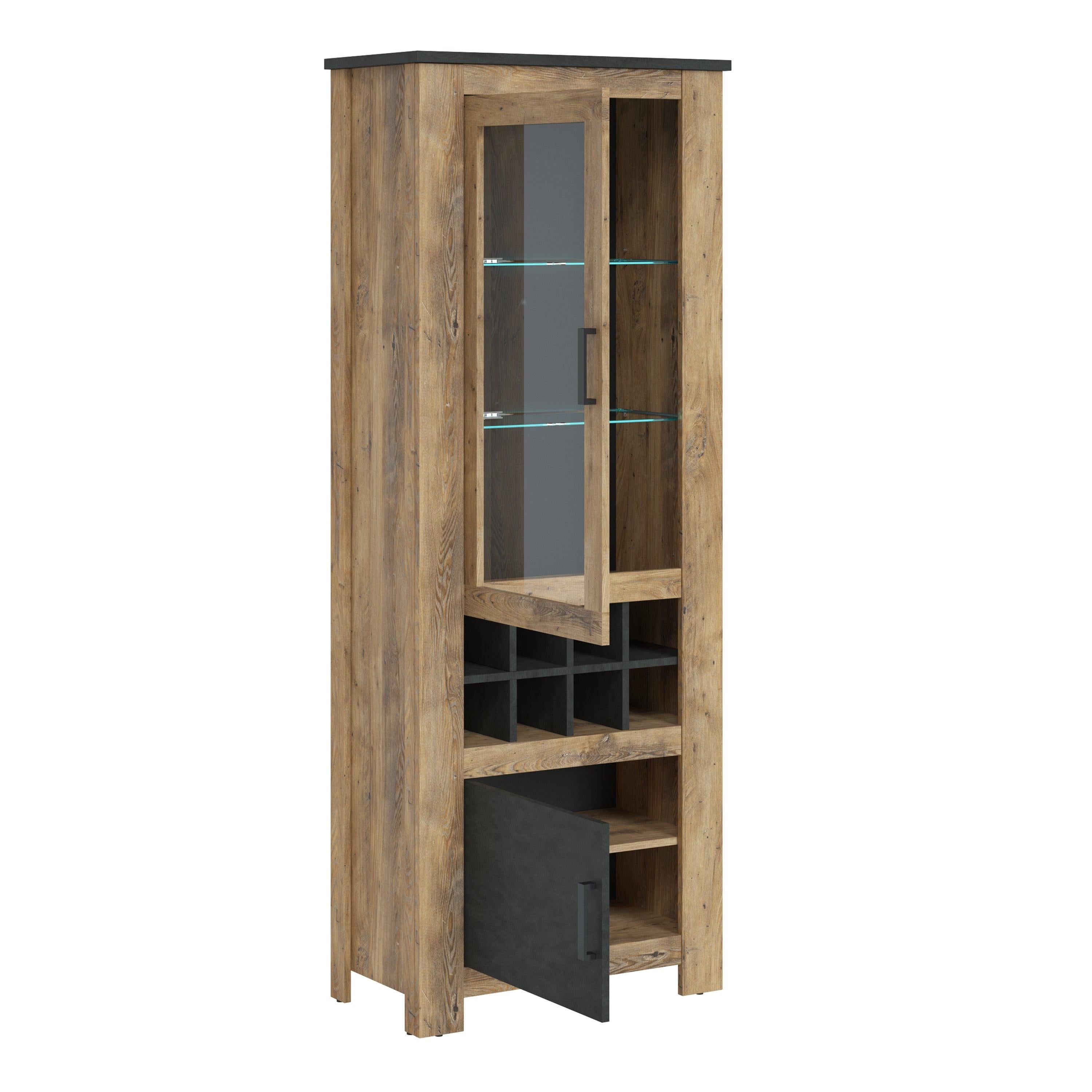 Rapallo 2 Door Display Cabinet with Wine Rack in Chestnut and Matera Grey - image 2