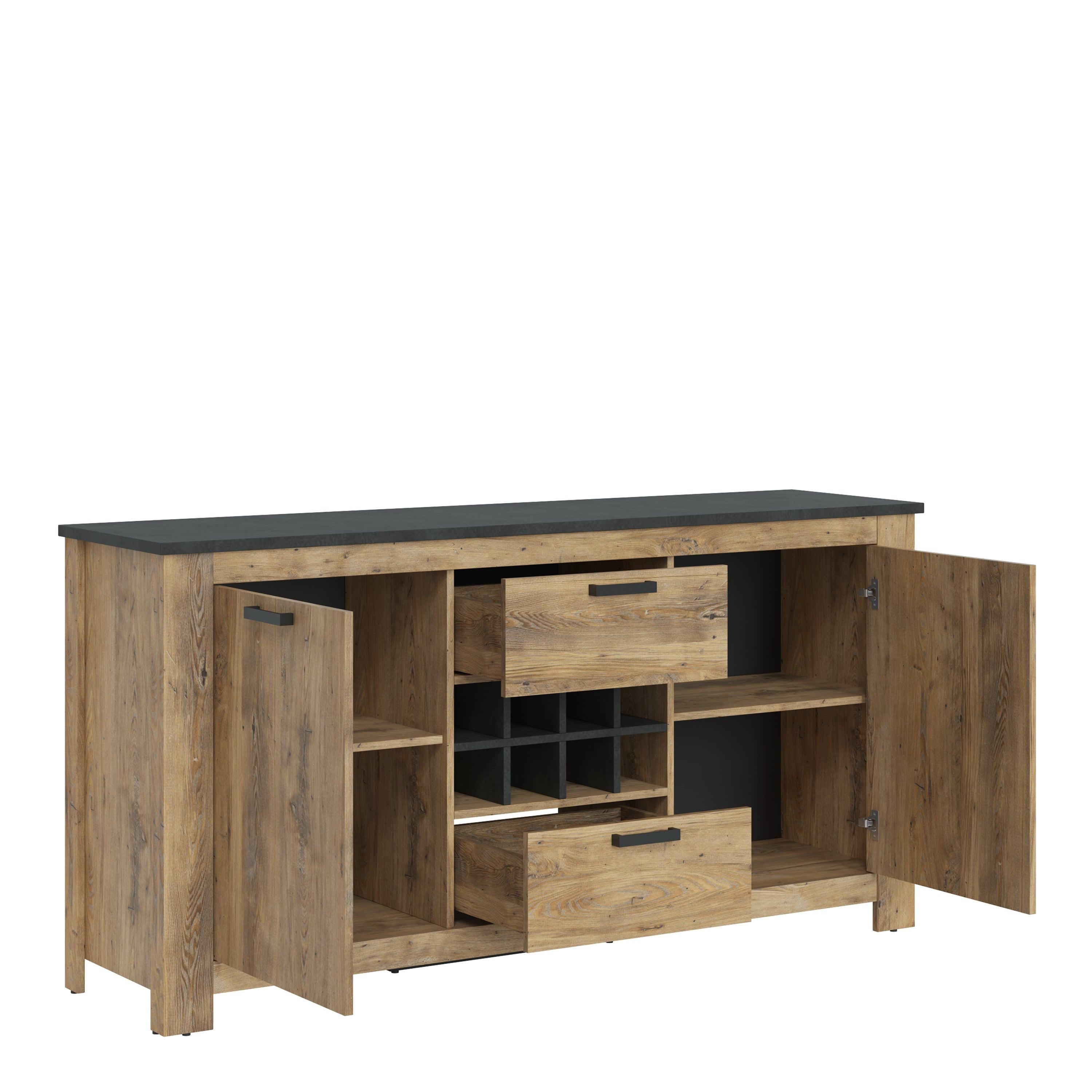 Rapallo 2 Door 2 Drawer Sideboard with Wine Rack in Chestnut and Matera Grey - image 3