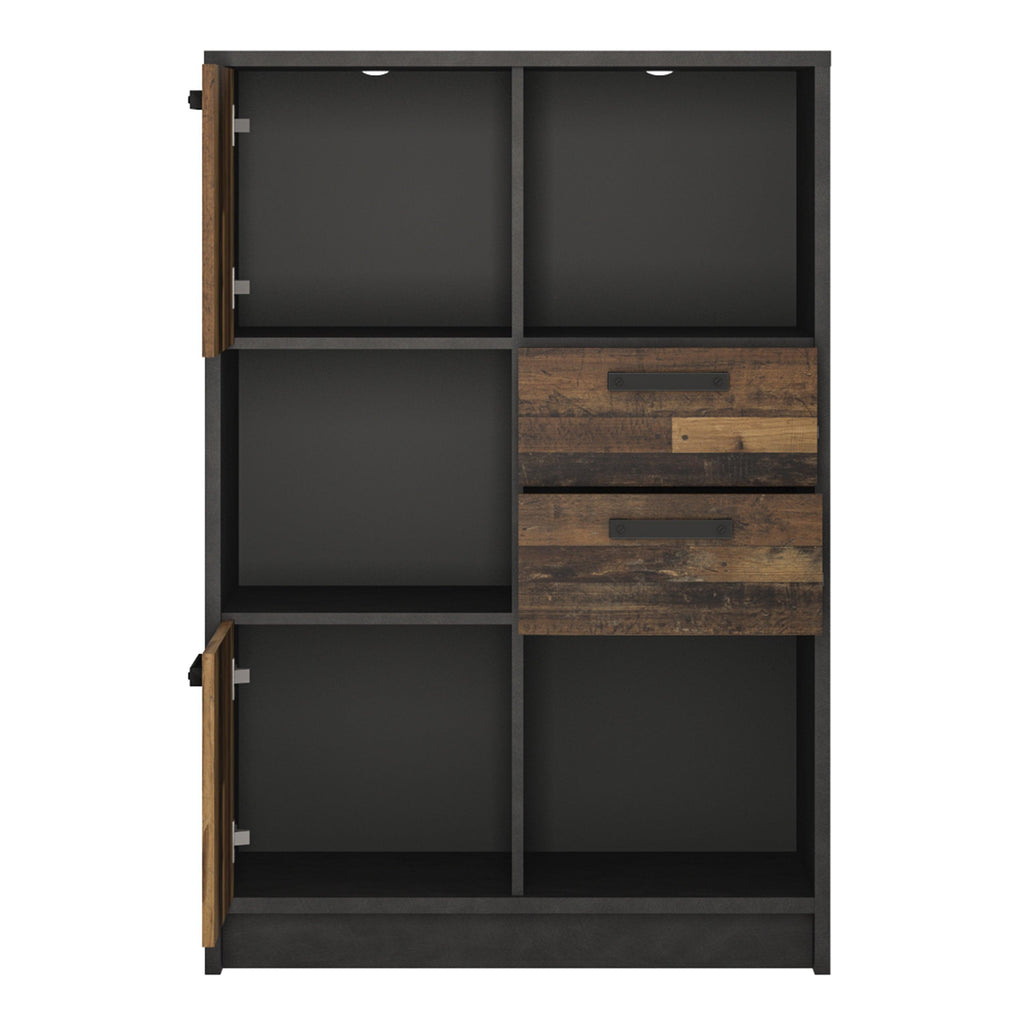 Brooklyn Low Bookcase with 2 Doors and 2 Drawers in Walnut and Dark Matera Grey - image 2