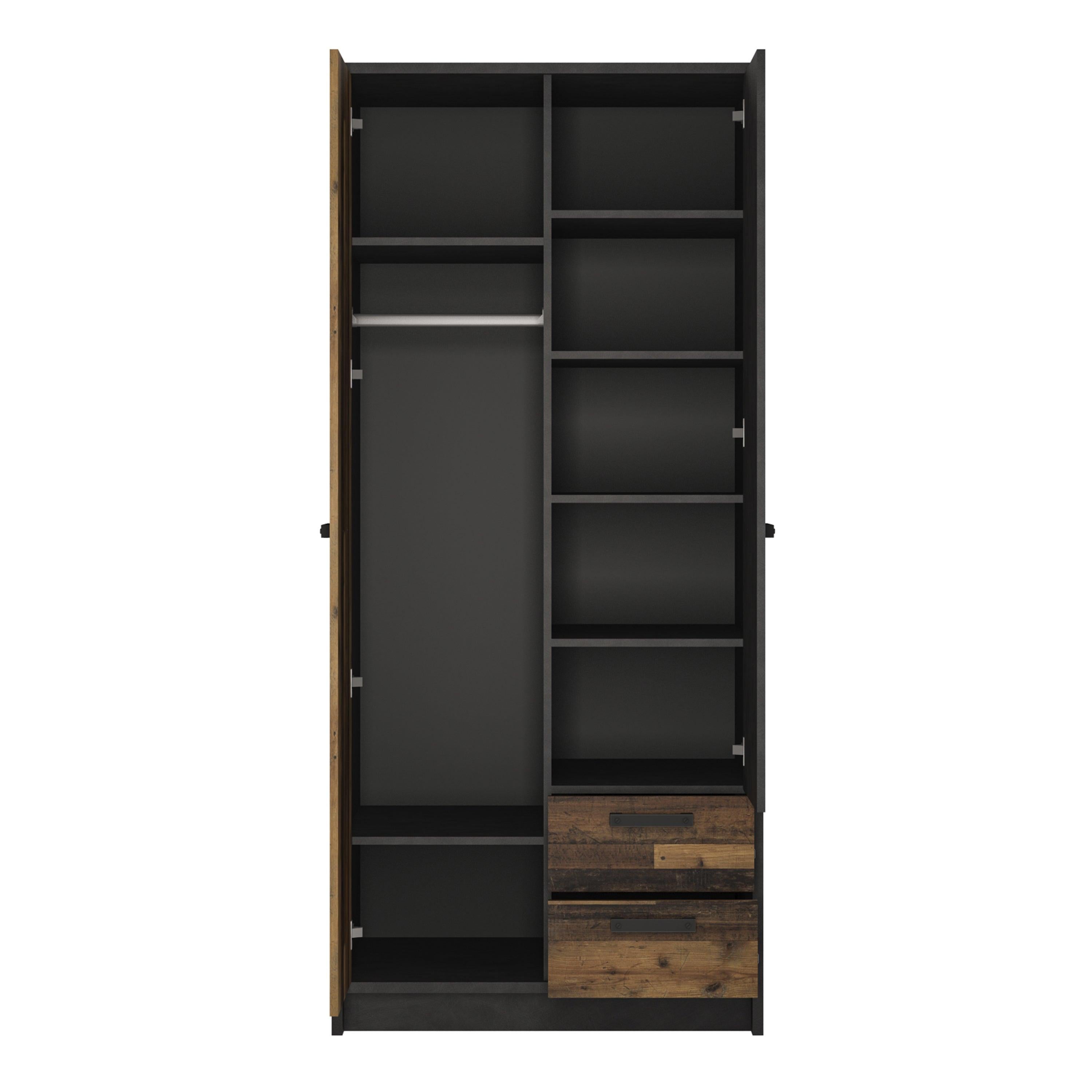Brooklyn 2 Door Wardrobe with 2 Drawers in Walnut and Dark Matera Grey - image 2
