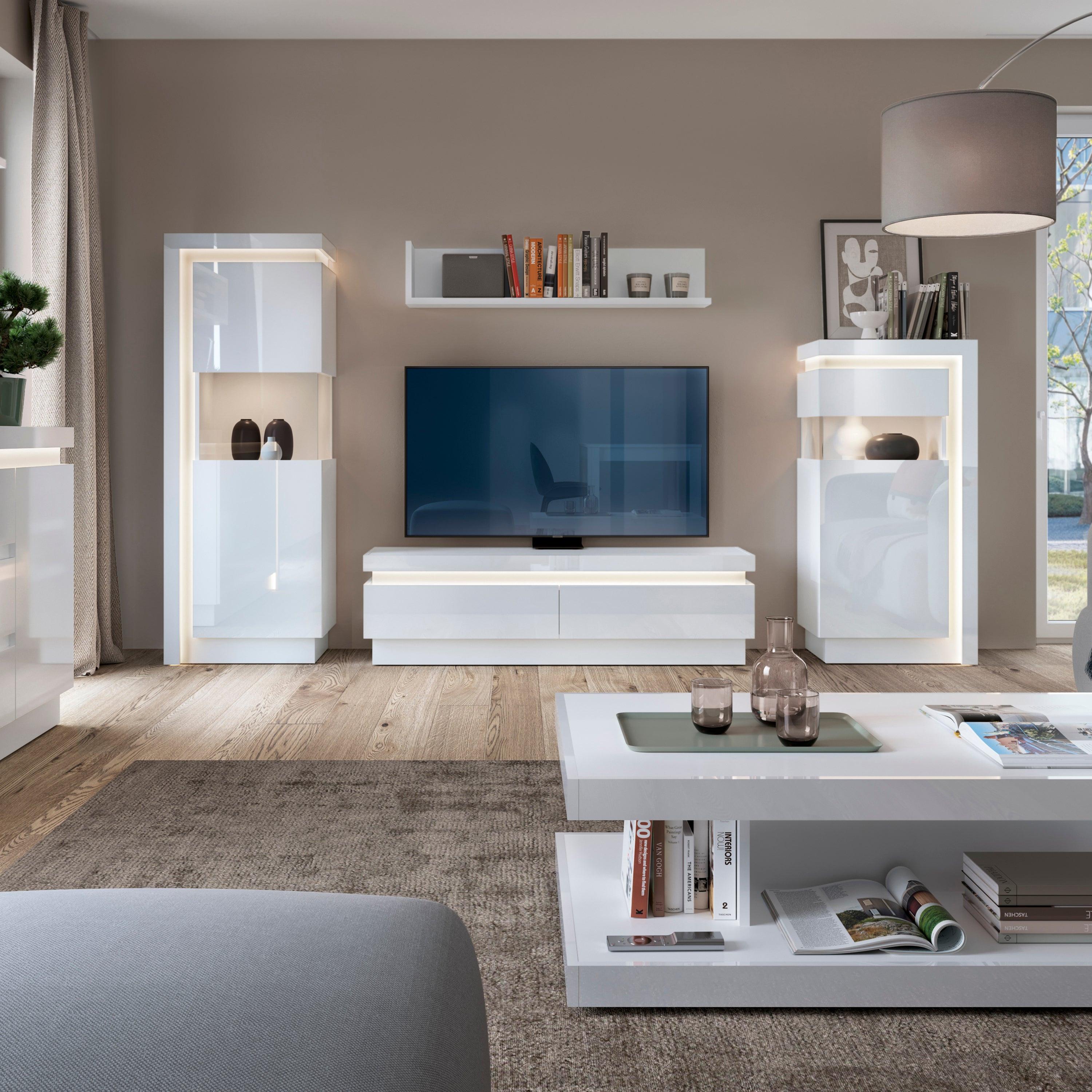 Lyon 2 Drawer TV Cabinet (including LED lighting) in White and High Gloss - image 3
