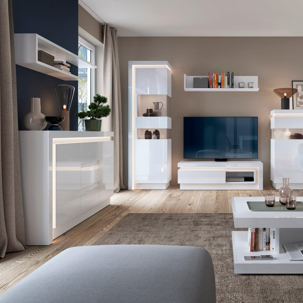 Lyon 2 Door 3 Drawer Sideboard (including LED lighting) in White and High Gloss - image 5