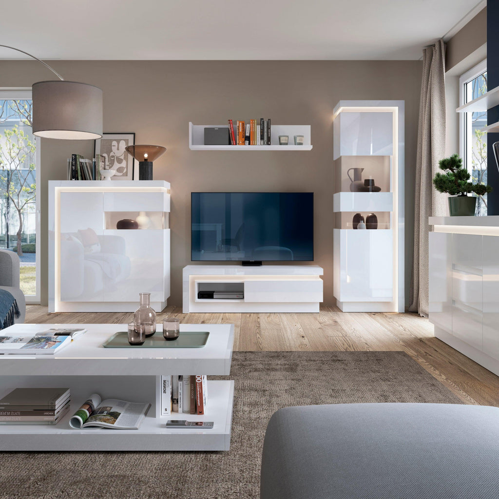 Lyon Tall Narrow Display Cabinet (LHD) (including LED lighting) in White and High Gloss - image 3