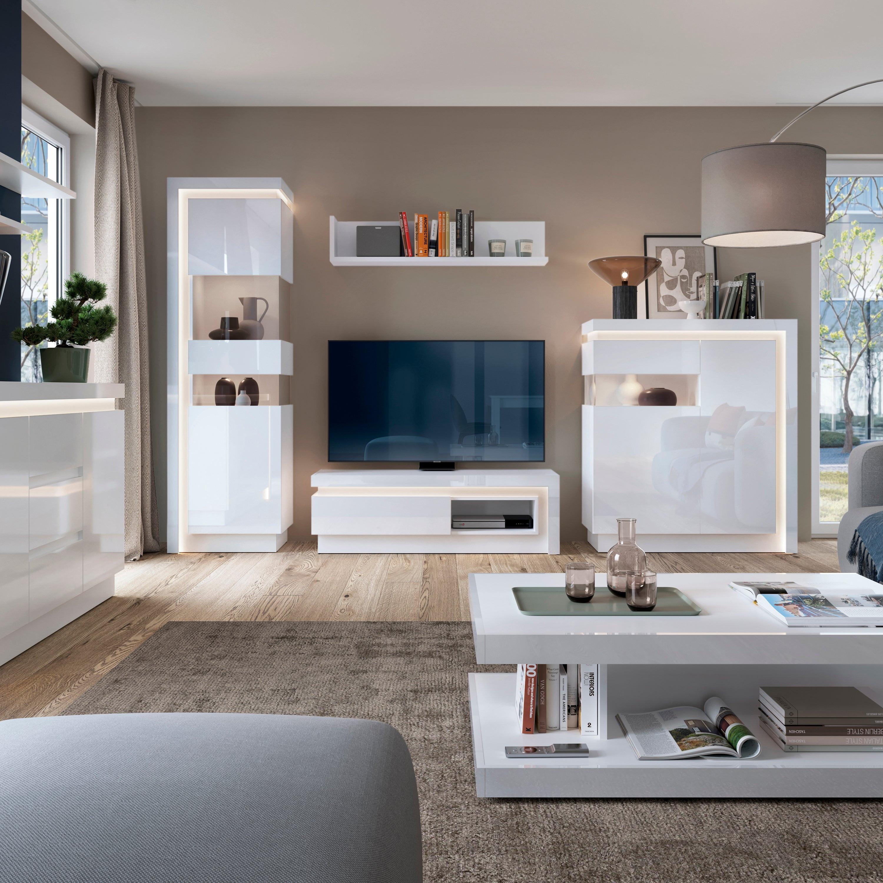 Lyon Tall Narrow Display Cabinet (RHD) (including LED lighting) in White and High Gloss - image 3