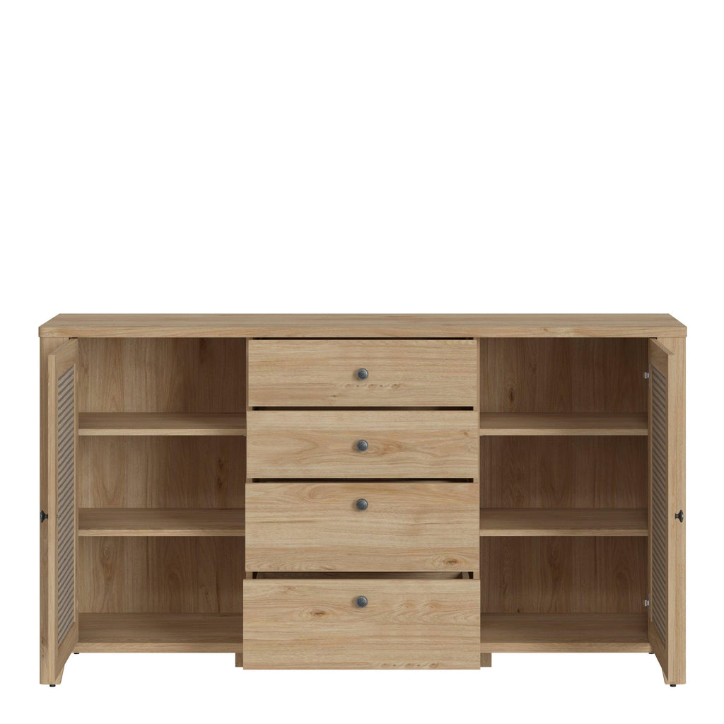 Cestino 2 Door 4 Drawer Sideboard in Jackson Hickory Oak and Rattan Effect - image 3