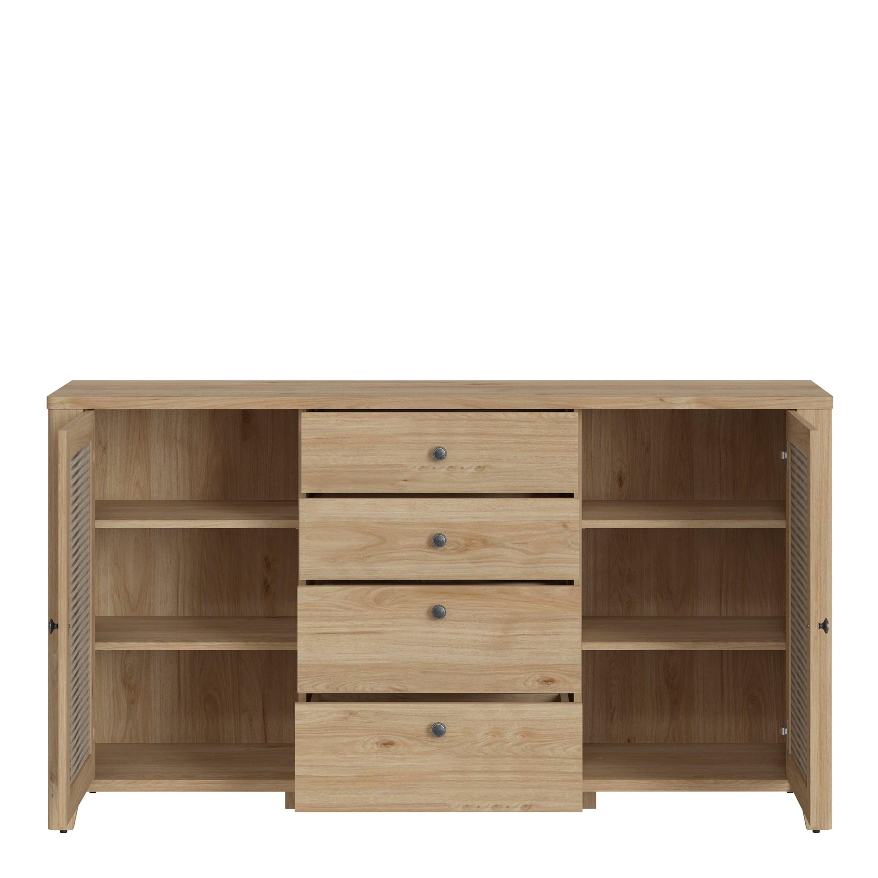 Cestino 2 Door 4 Drawer Sideboard in Jackson Hickory Oak and Rattan Effect - image 3