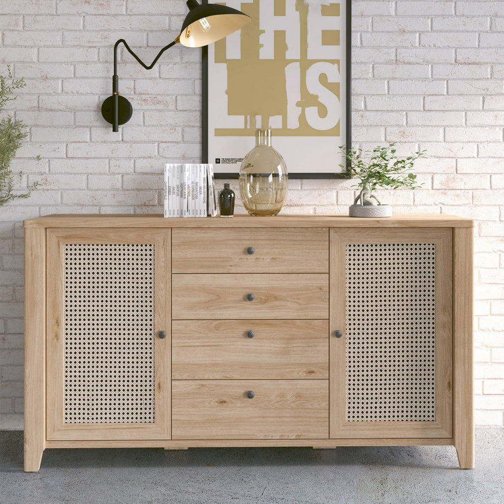 Cestino 2 Door 4 Drawer Sideboard in Jackson Hickory Oak and Rattan Effect - image 4