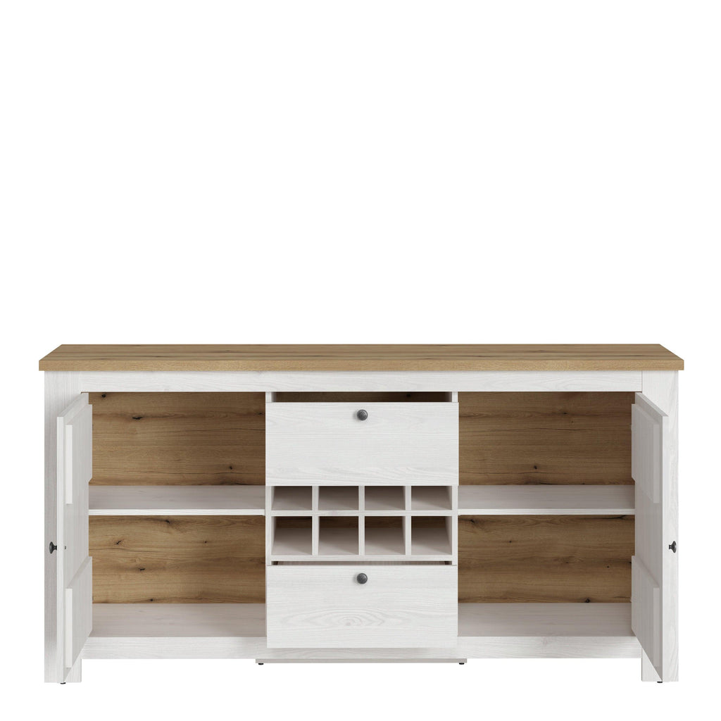 Celesto 2 Door 2 Drawer Sideboard with Wine Rack in White and Oak - image 2