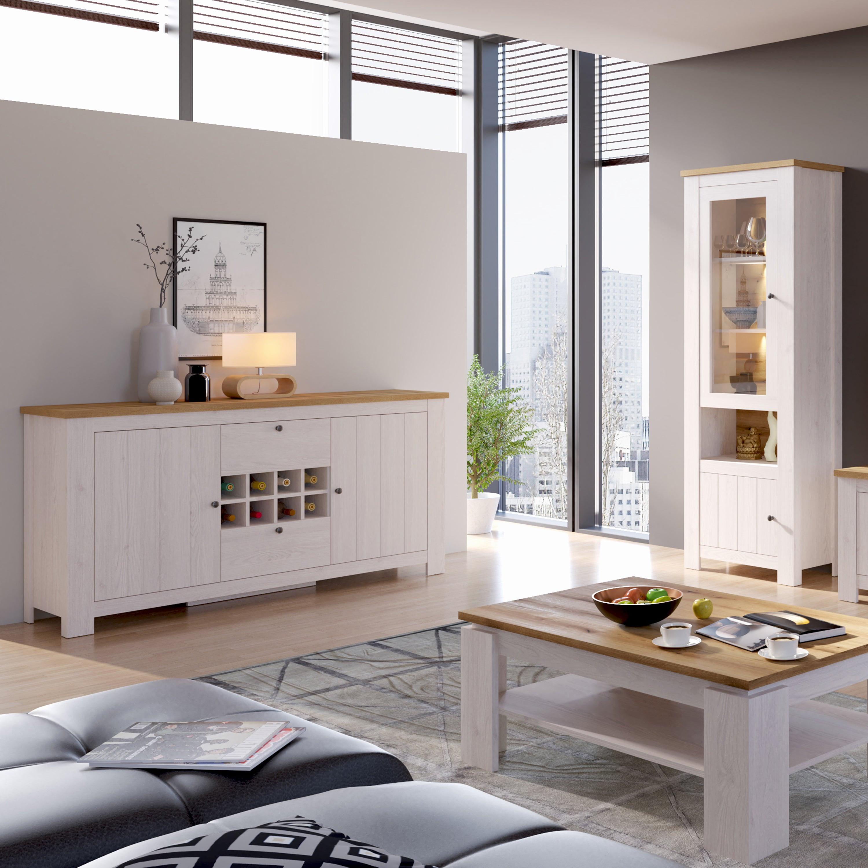 Celesto 2 Door 2 Drawer Sideboard with Wine Rack in White and Oak - image 3