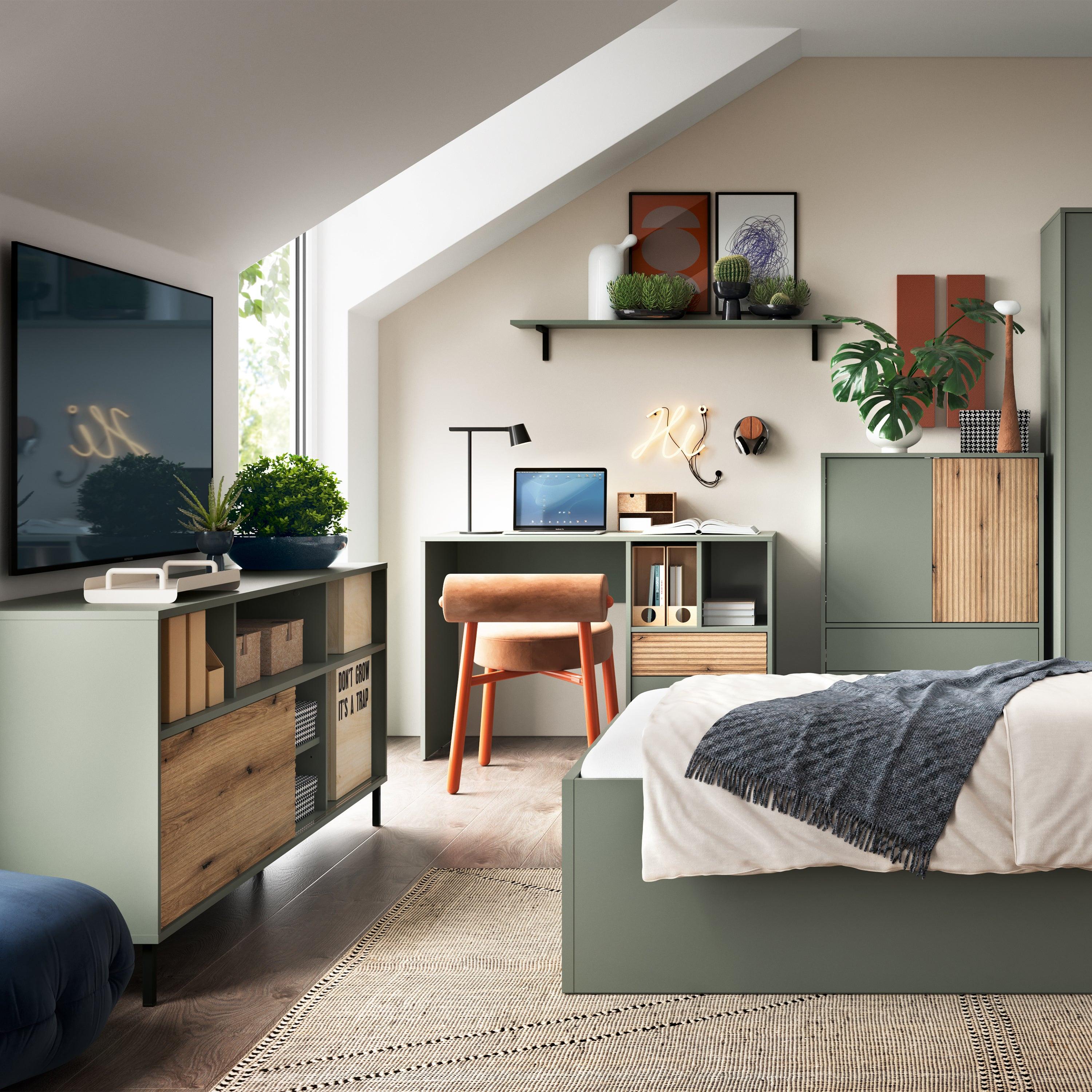 Darwin TV Cabinet 1 Door 73cm High in Green/Oak - image 3
