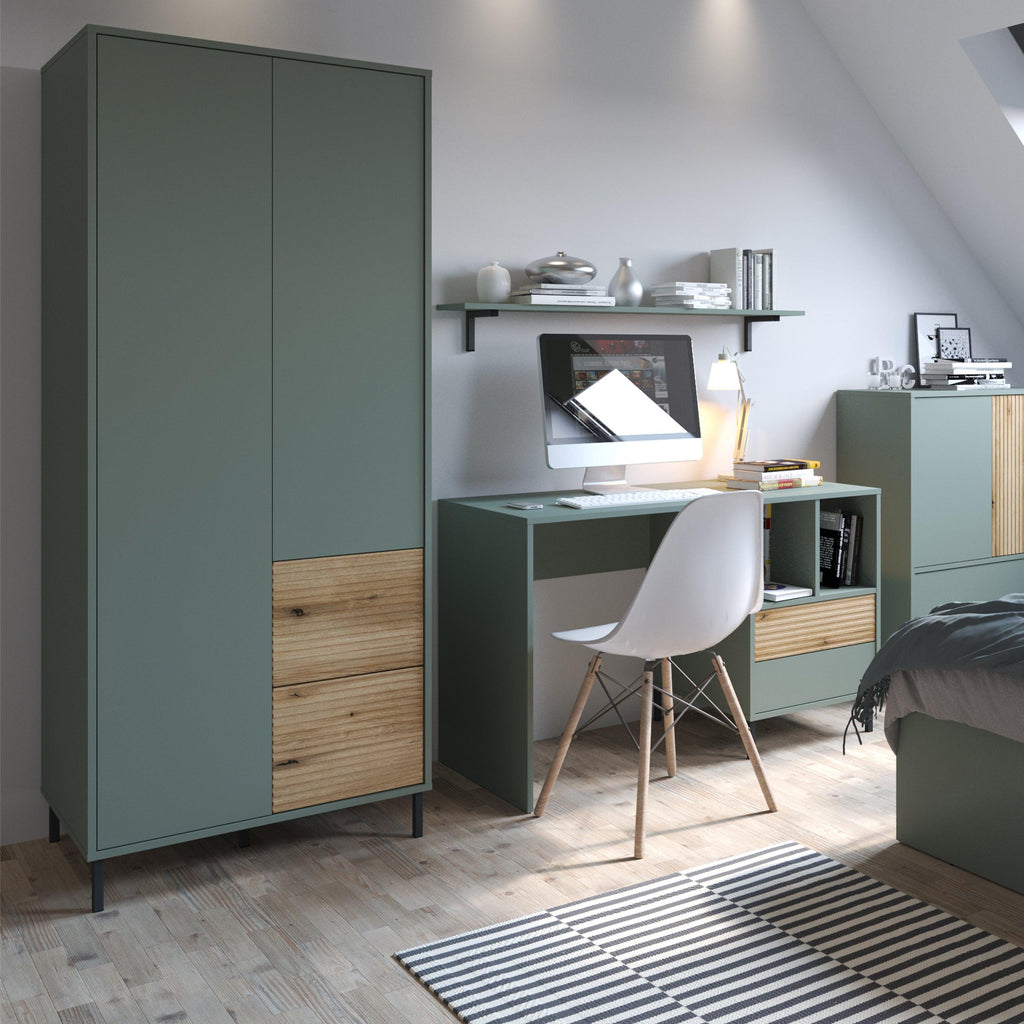 Darwin Wardrobe 2 Door 2 Drawer in Green/Oak - image 3