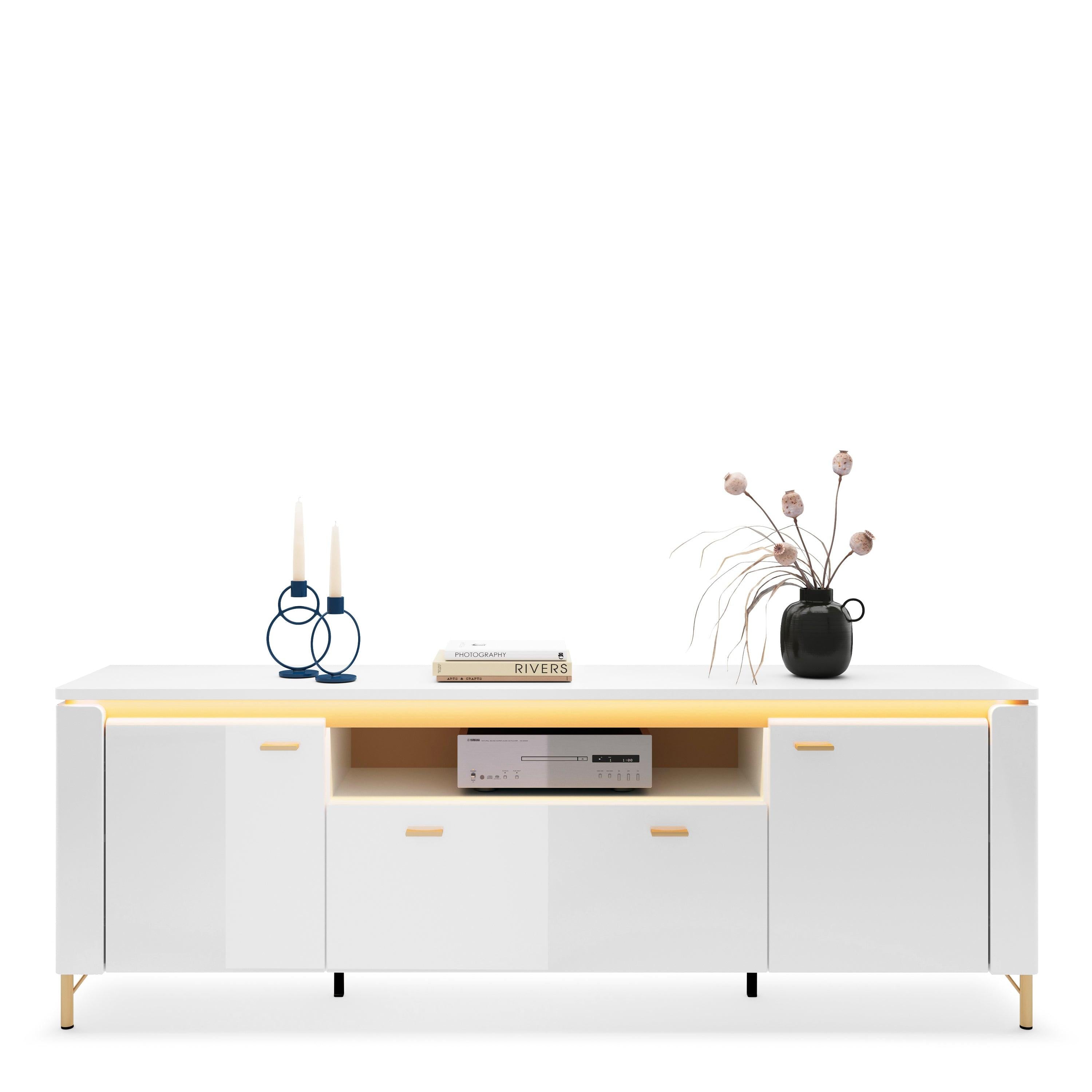 Lazio TV Cabinet 2 Door 1 Drawer in Alpine White/White Gloss - image 3