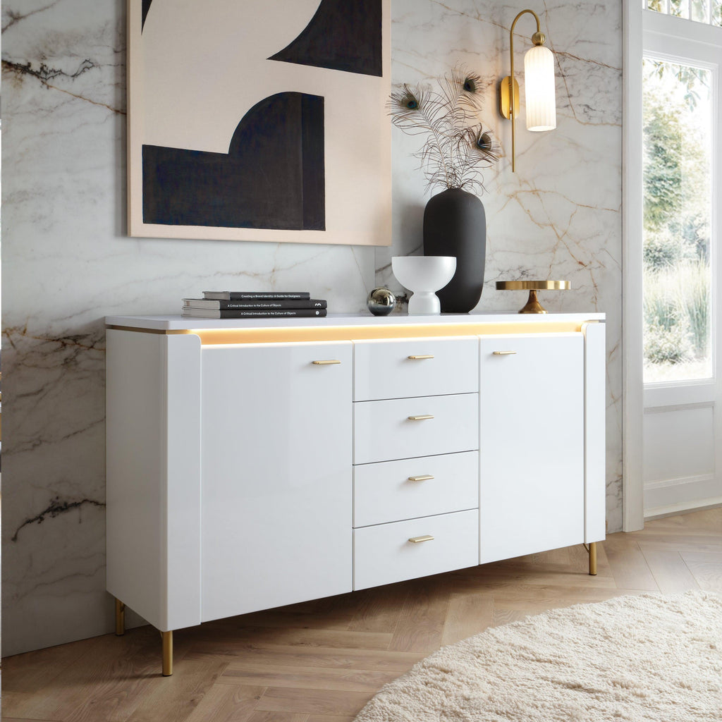 Lazio Sideboard 2 Door 4 Drawer in Alpine White/White Gloss - image 4