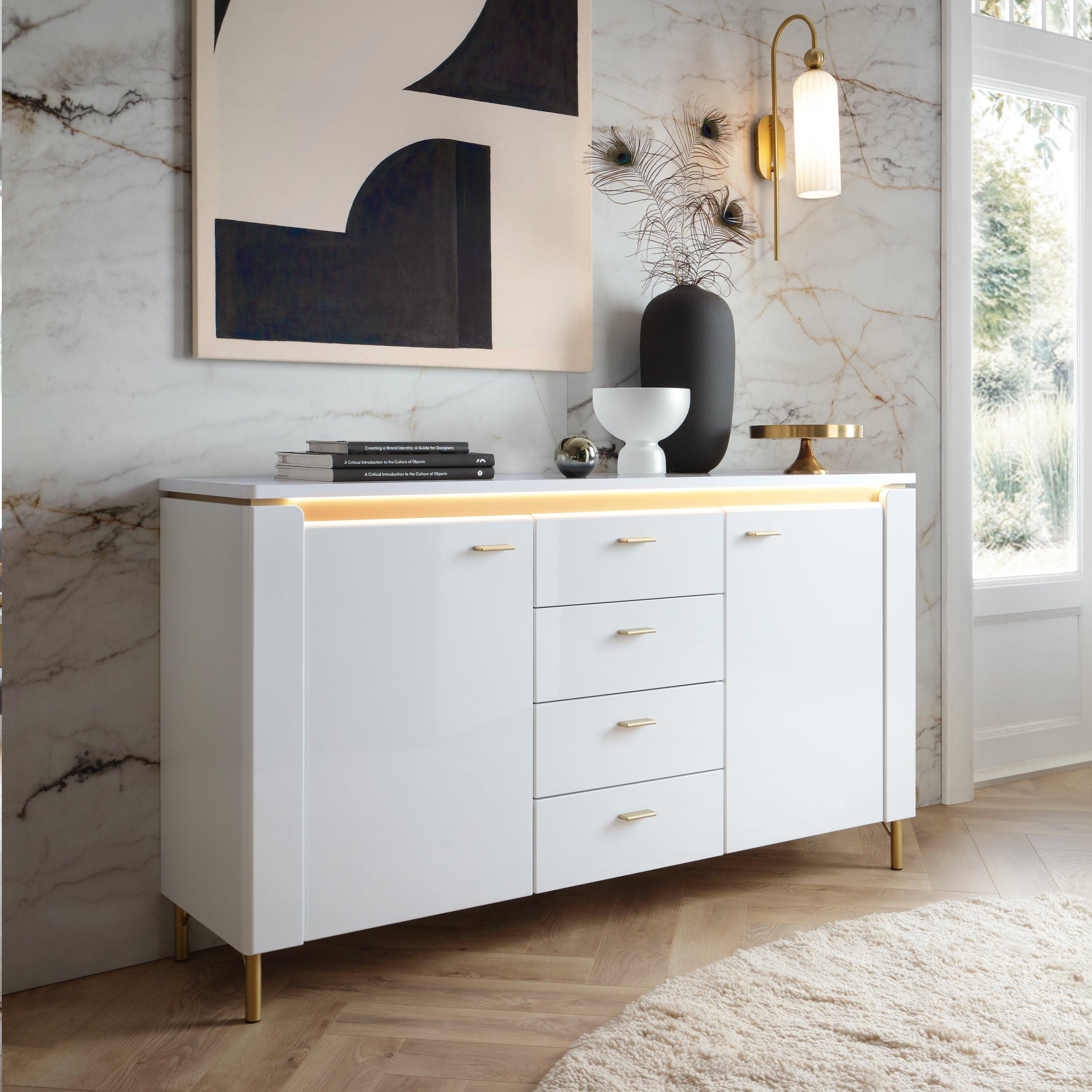 Lazio Sideboard 2 Door 4 Drawer in Alpine White/White Gloss - image 4