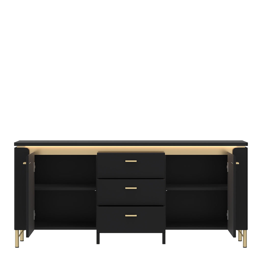 Genoa TV Cabinet 2 Door 3 Drawer 155cm Wide in Black Matt/Gold - image 2