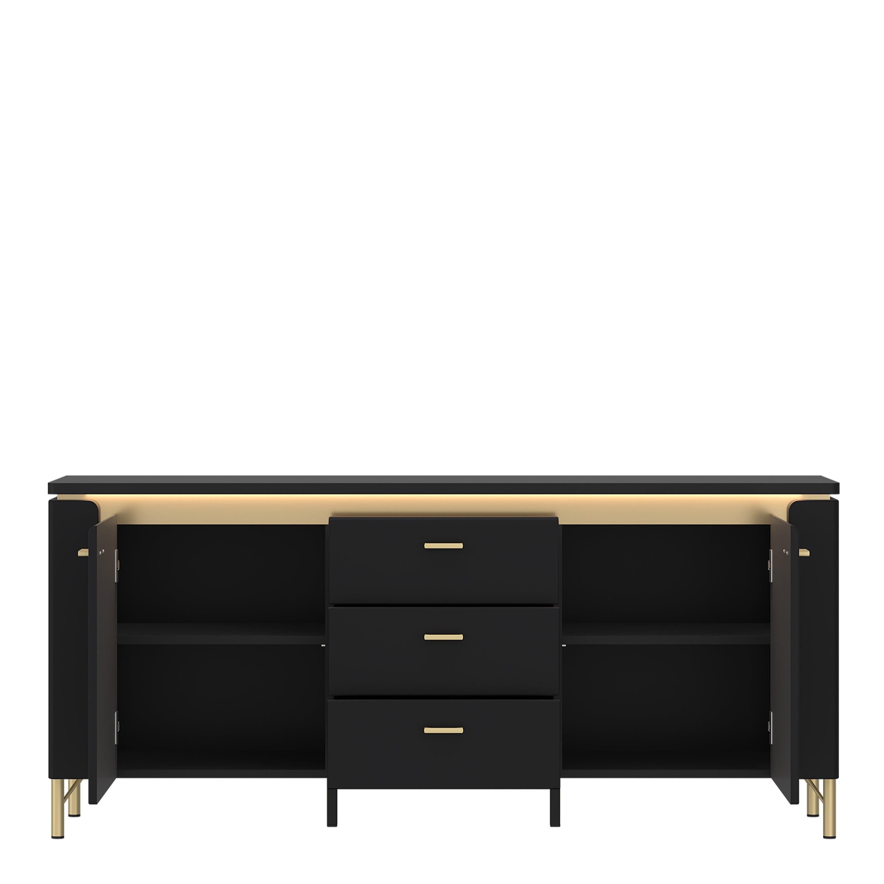 Genoa TV Cabinet 2 Door 3 Drawer 155cm Wide in Black Matt/Gold - image 2