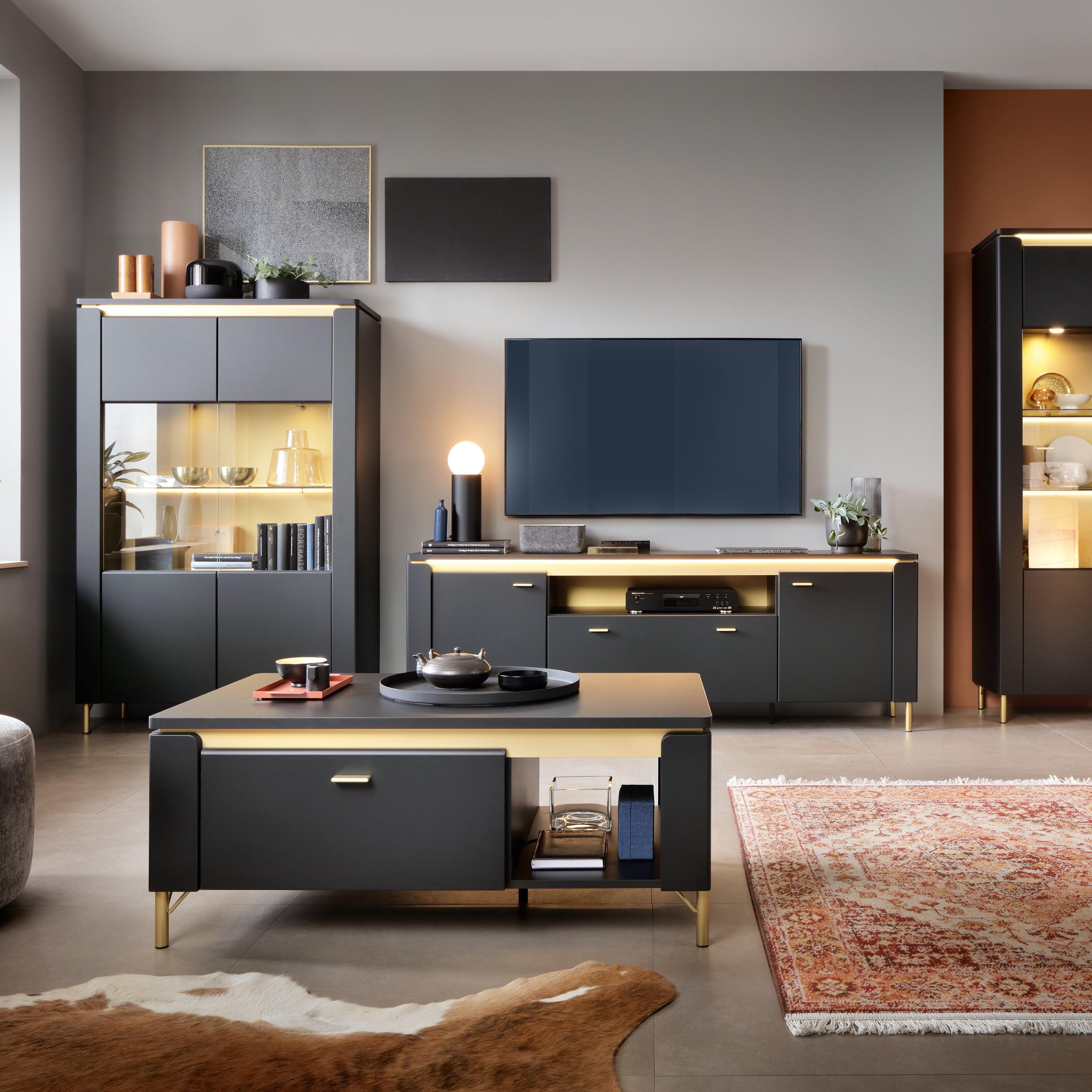 Genoa Vitrin 2 Door in Black Matt/Gold - image 3