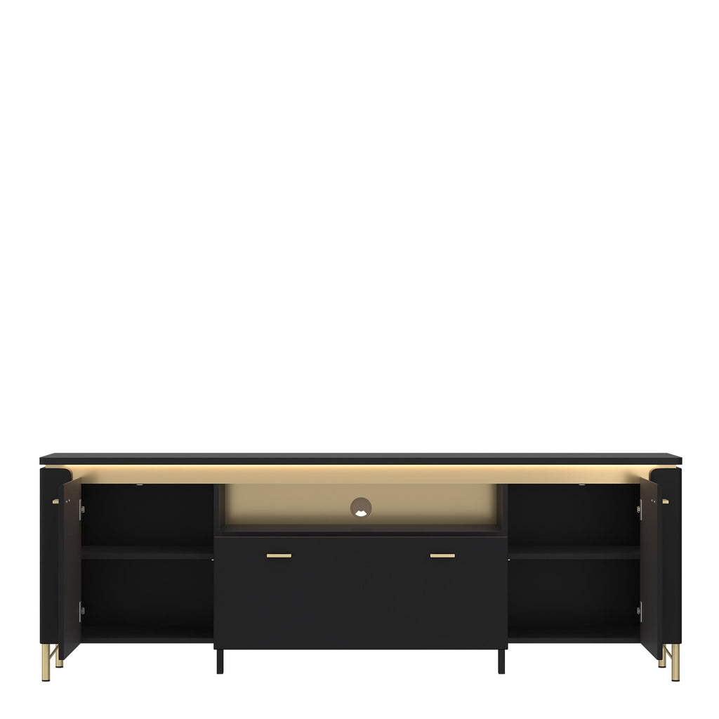 Genoa TV Cabinet 2 Door 1 Drawer 200cm Wide in Black Matt/Gold - image 2