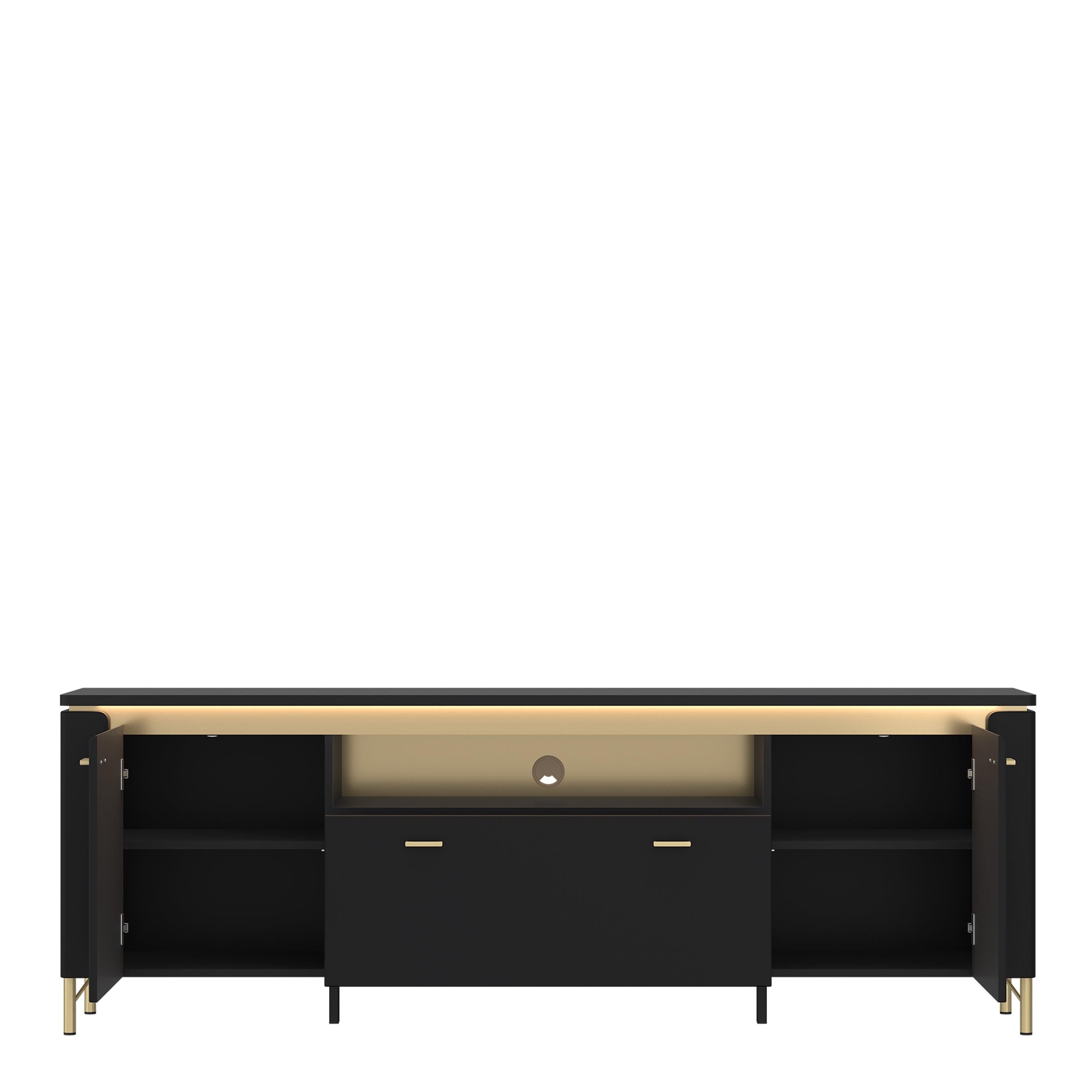 Genoa TV Cabinet 2 Door 1 Drawer 200cm Wide in Black Matt/Gold - image 2