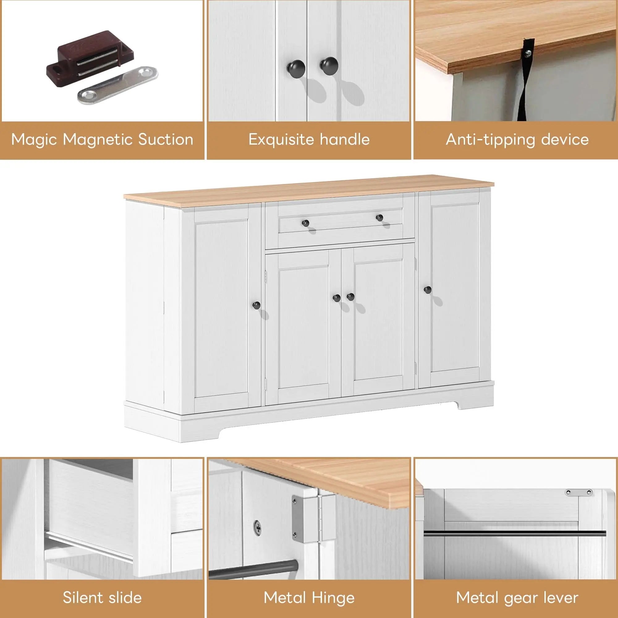 Multifunctional Kitchen Sideboard Cabinet With Drawer, Shelf Doors & Adjustable Shelves - Modern Design With Tip-over Protection, Ideal For Kitchen, Living Room & Bedroom Haslam Living