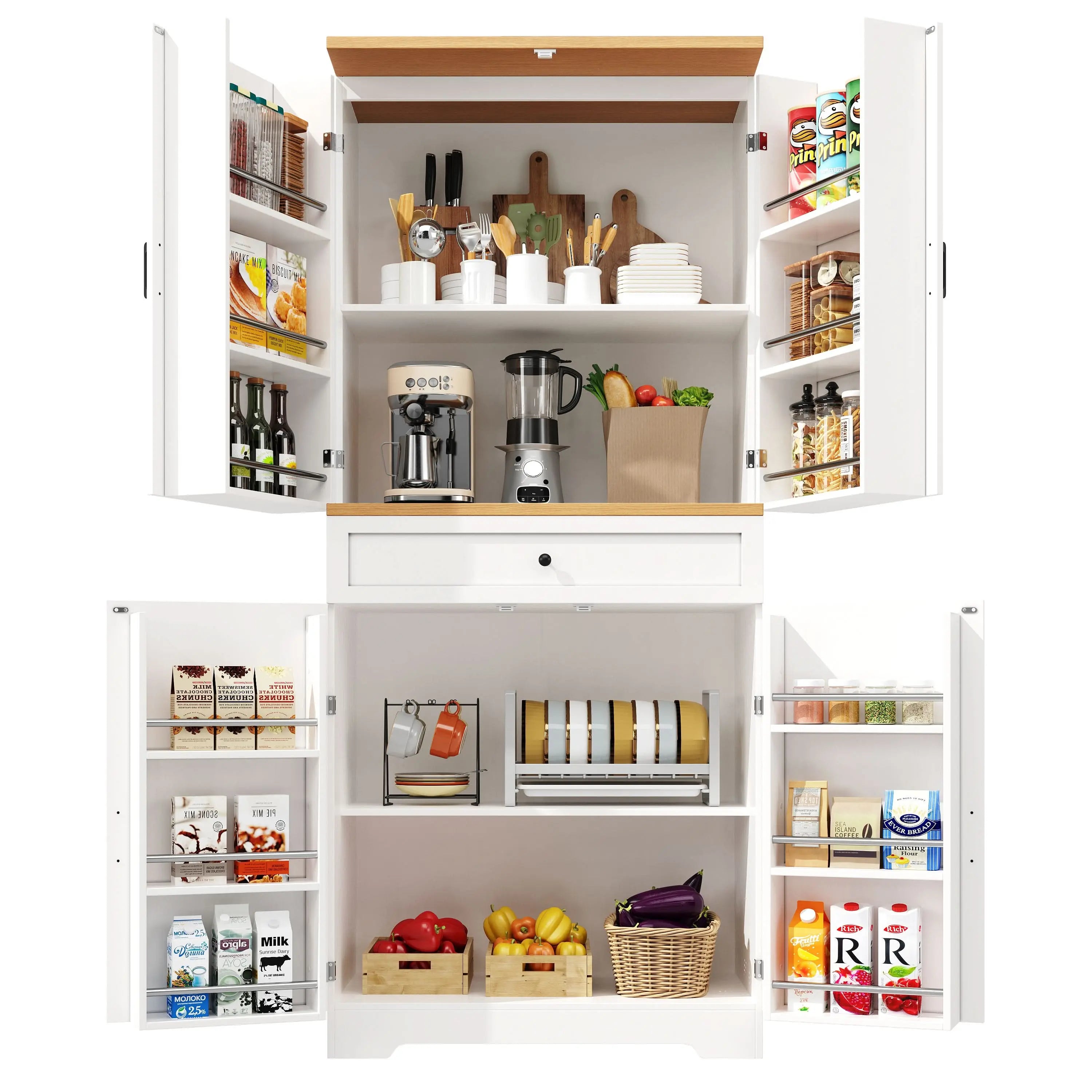 Snack Cabinet, Kitchen Cabinet, Tall Kitchen Sideboard, Storage Sideboard, Kitchen Sideboard With Door Frame, White, Suitable For Living Room, Kitchen, Dining Room Haslam Living