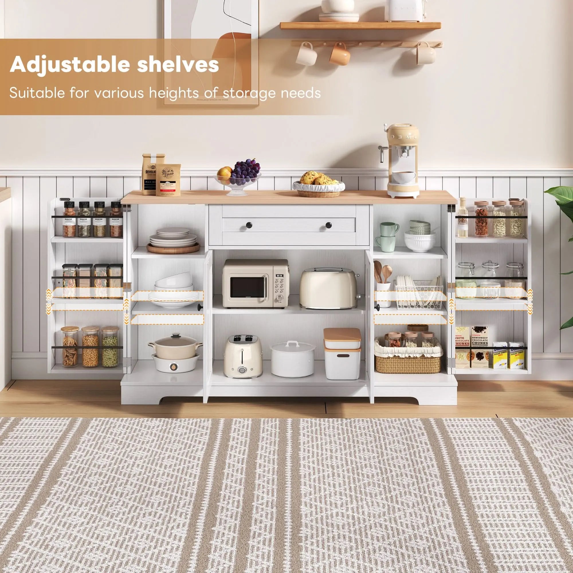 Multifunctional Kitchen Sideboard Cabinet With Drawer, Shelf Doors & Adjustable Shelves - Modern Design With Tip-over Protection, Ideal For Kitchen, Living Room & Bedroom Haslam Living