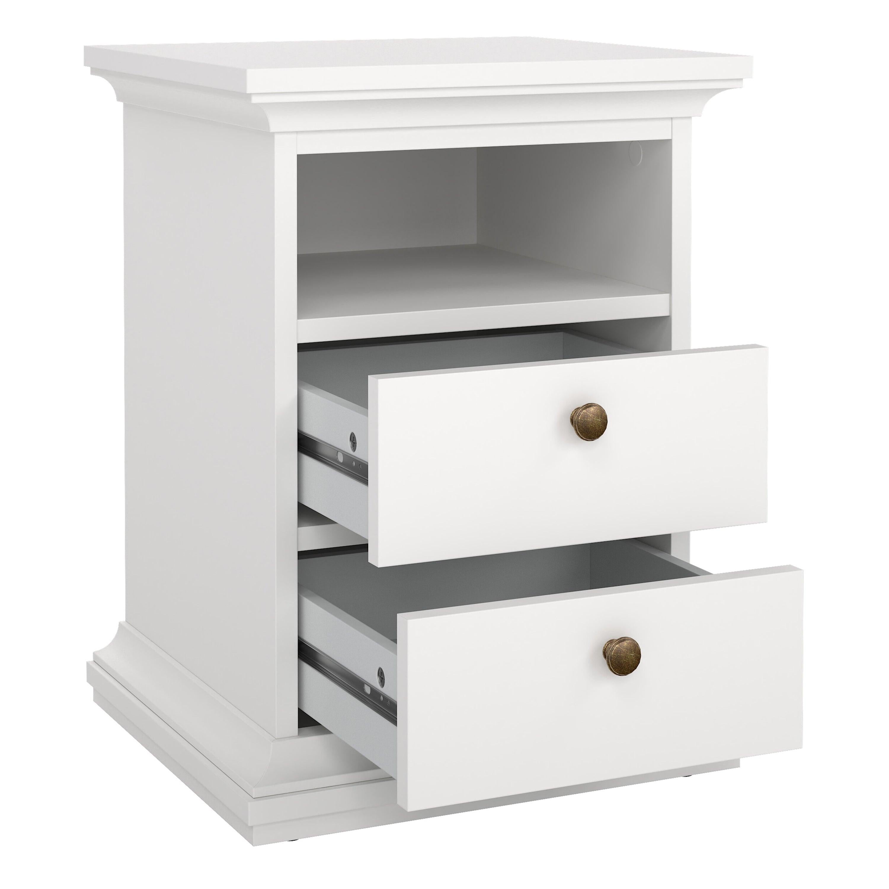 Paris Package - Bedside 2 Drawers + Chest of 4 Drawers + Wardrobe with 2 Doors White - image 3