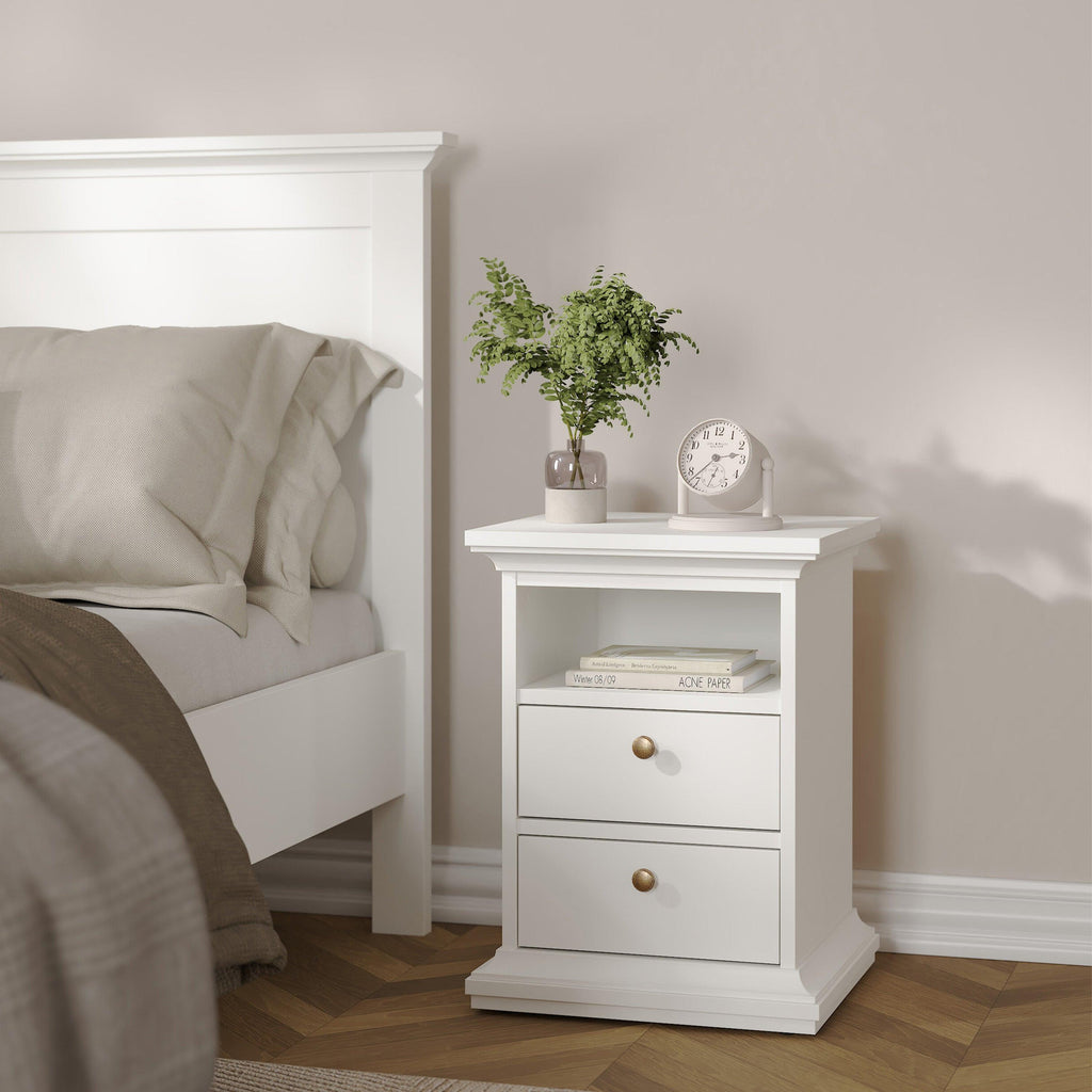 Paris Package - Bedside 2 Drawers + Chest of 4 Drawers + Wardrobe with 2 Doors White - image 4