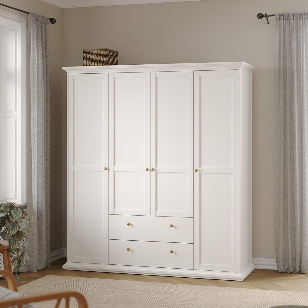 Paris Wardrobe with 4 Doors and 2 Drawers in White - image 8