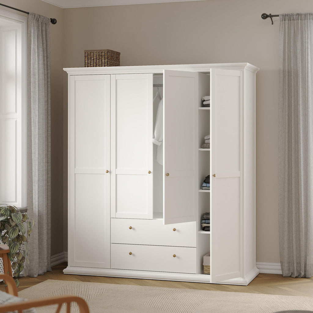Paris Wardrobe with 4 Doors and 2 Drawers in White - image 9