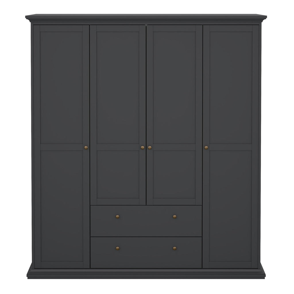 Paris Wardrobe with 4 Doors and 2 Drawers in Matt Grey - image 2