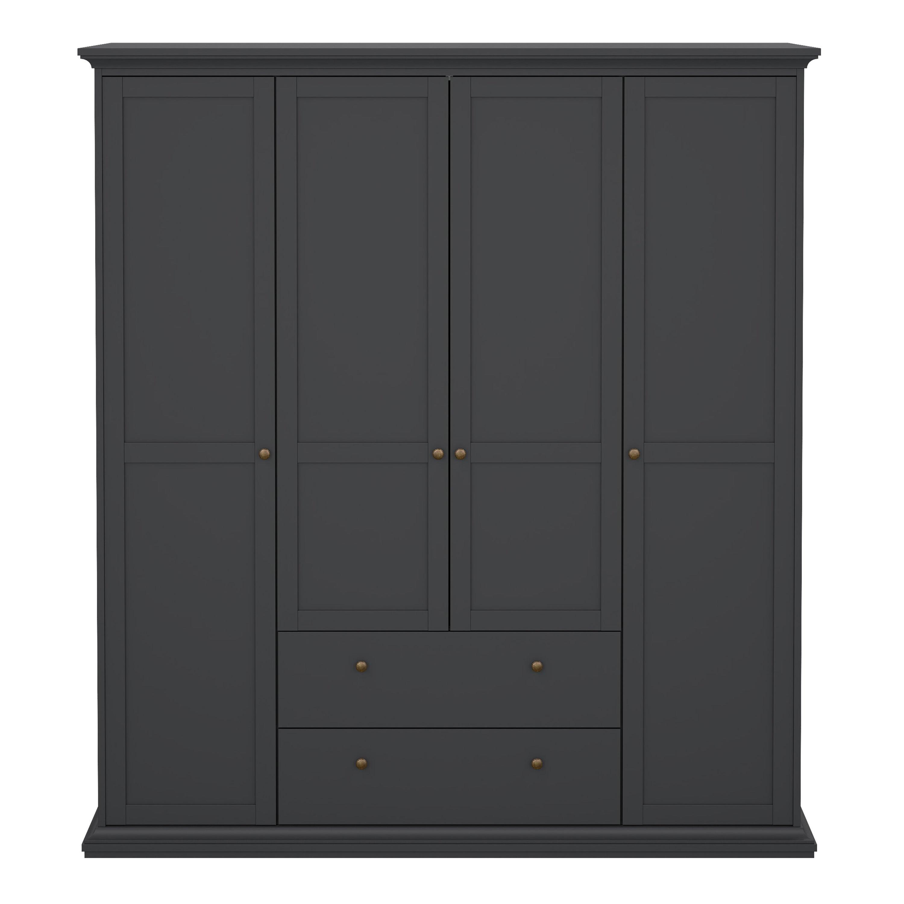 Paris Wardrobe with 4 Doors and 2 Drawers in Matt Grey - image 2