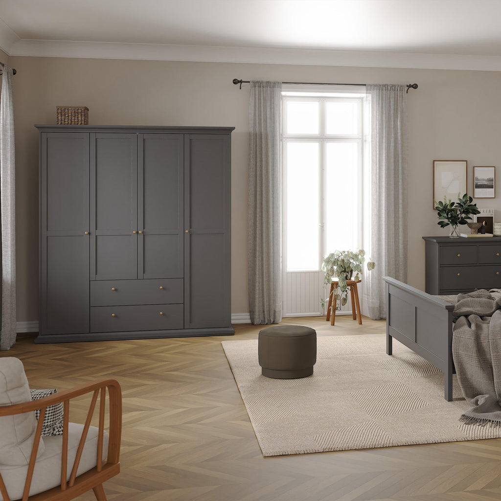 Paris Wardrobe with 4 Doors and 2 Drawers in Matt Grey - image 7