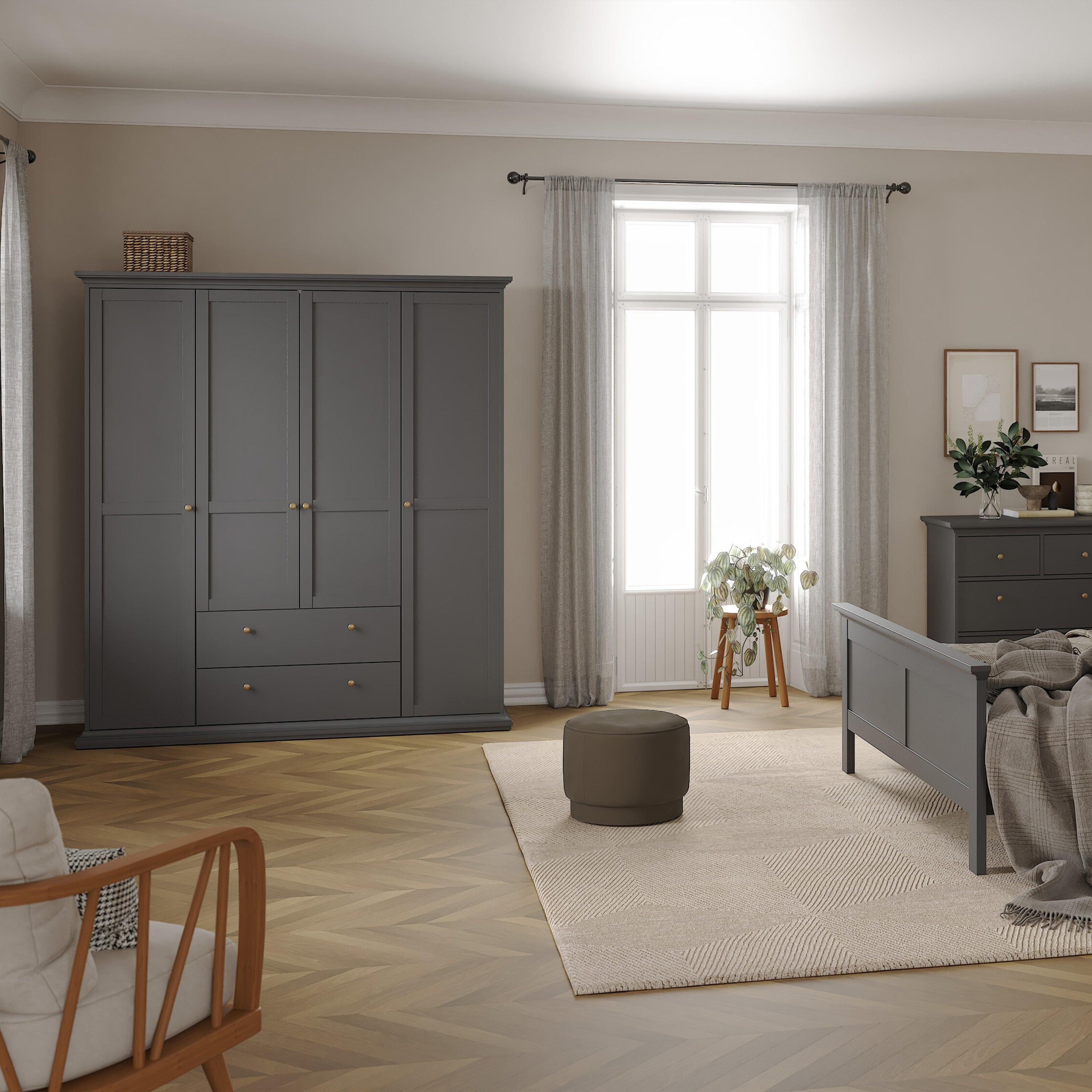 Paris Wardrobe with 4 Doors and 2 Drawers in Matt Grey - image 7