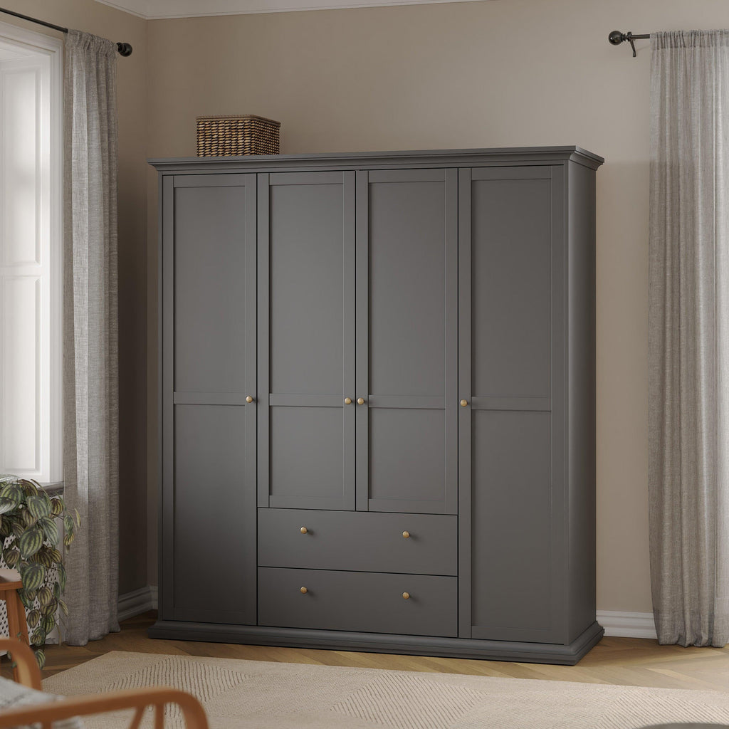 Paris Wardrobe with 4 Doors and 2 Drawers in Matt Grey - image 8