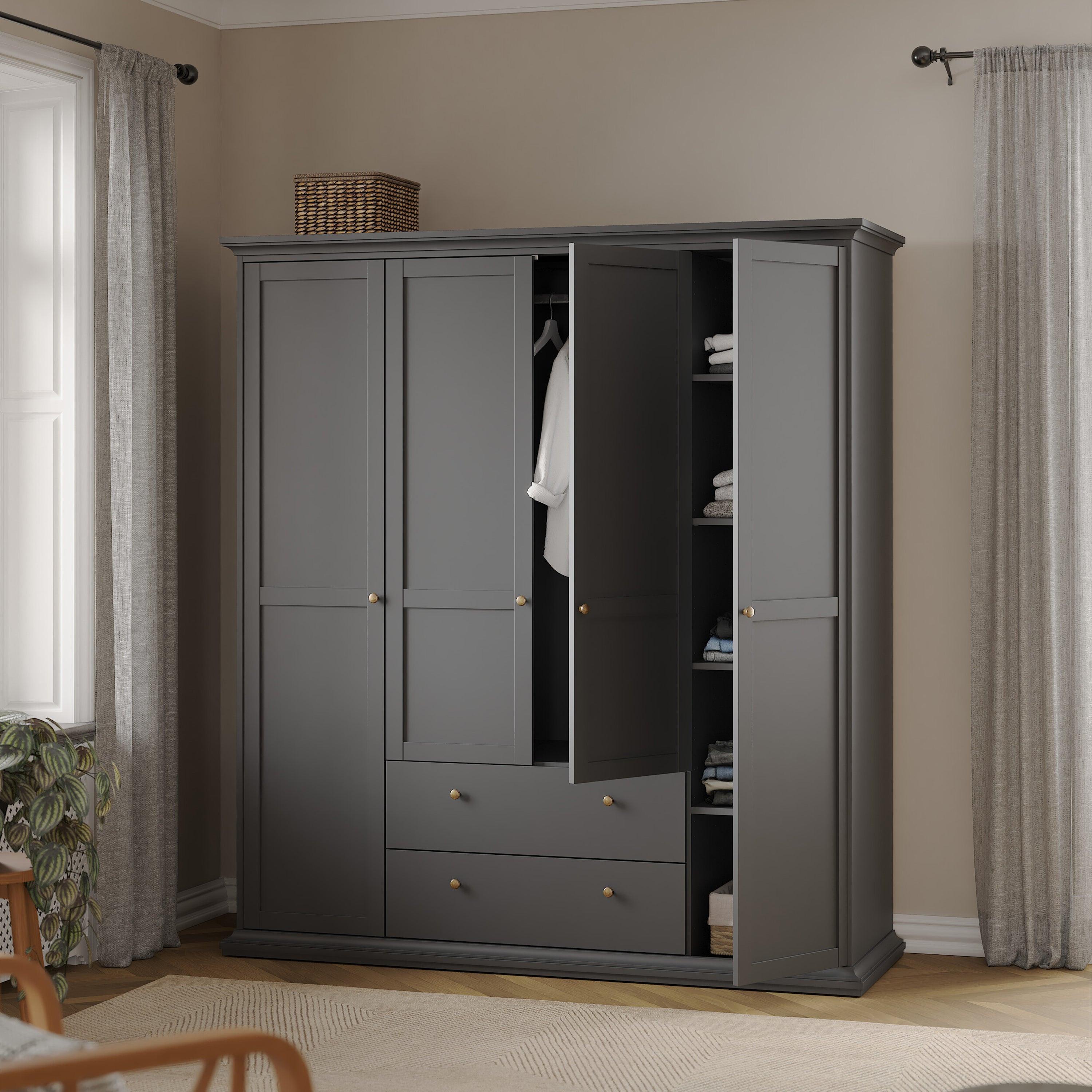 Paris Wardrobe with 4 Doors and 2 Drawers in Matt Grey - image 9
