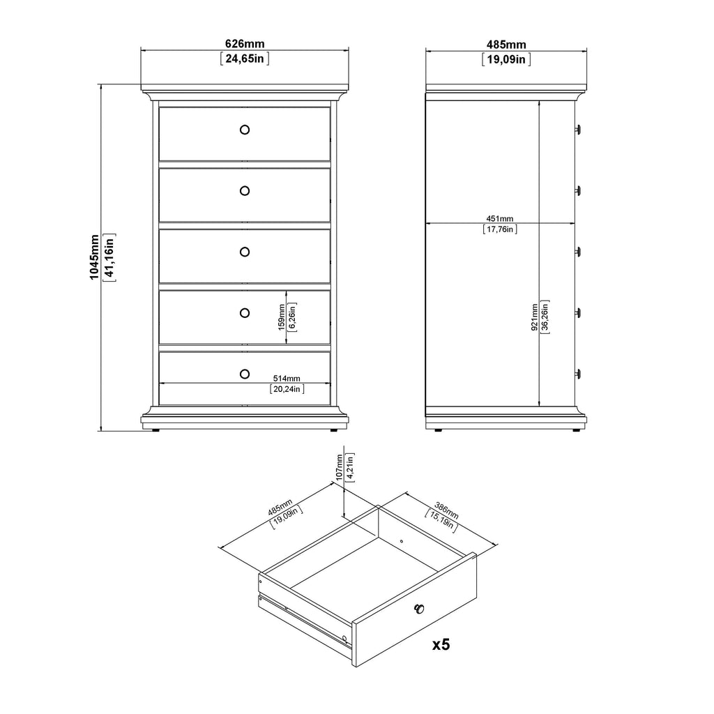 Paris Chest 5 Drawers in Matt Grey - image 10