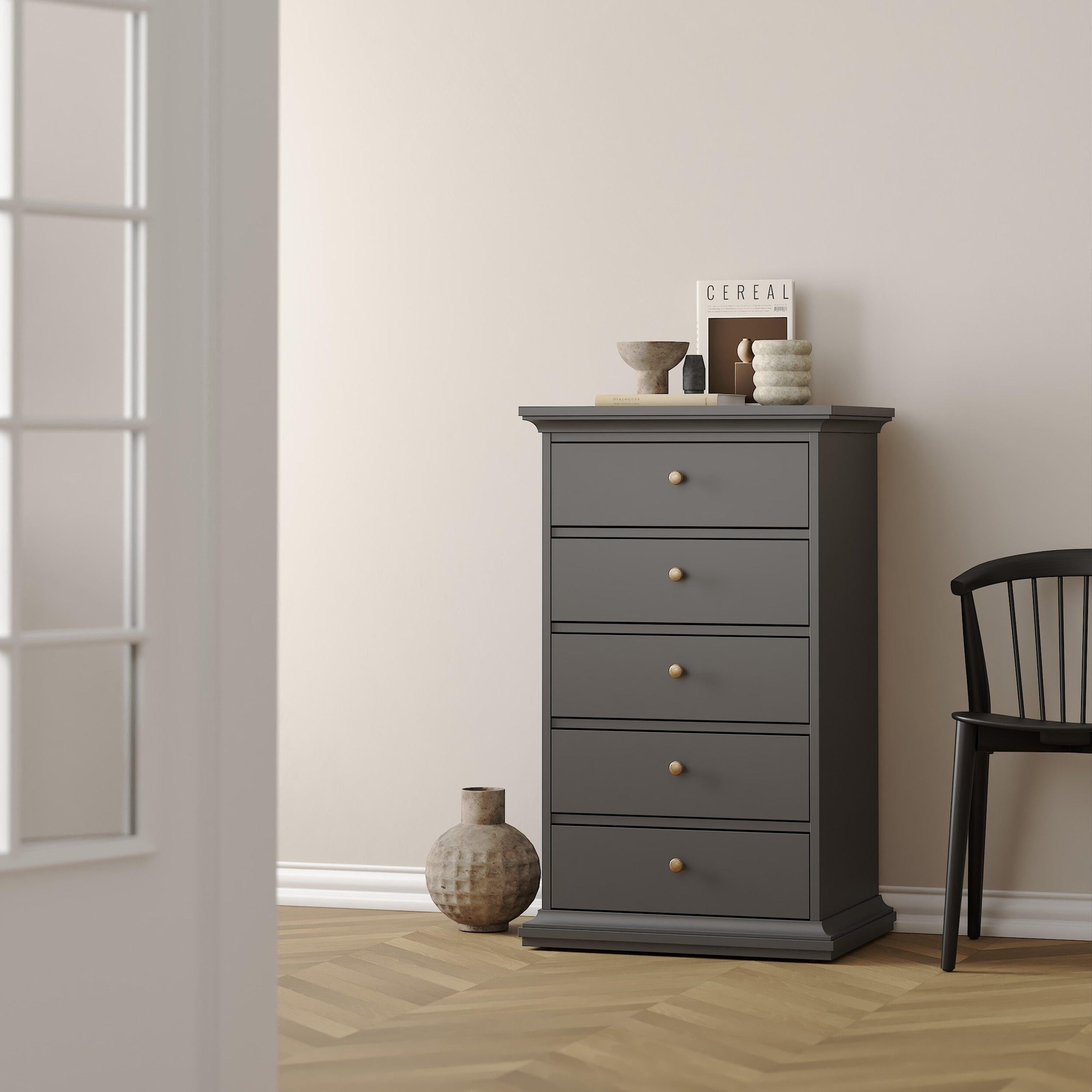 Paris Chest 5 Drawers in Matt Grey - image 7