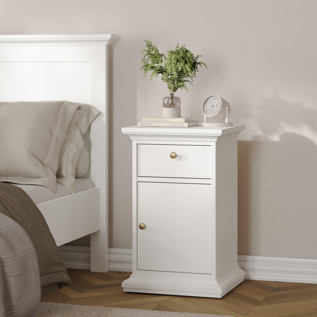 Paris Nightstand 1 Door + 1 Drawer in White - image 9