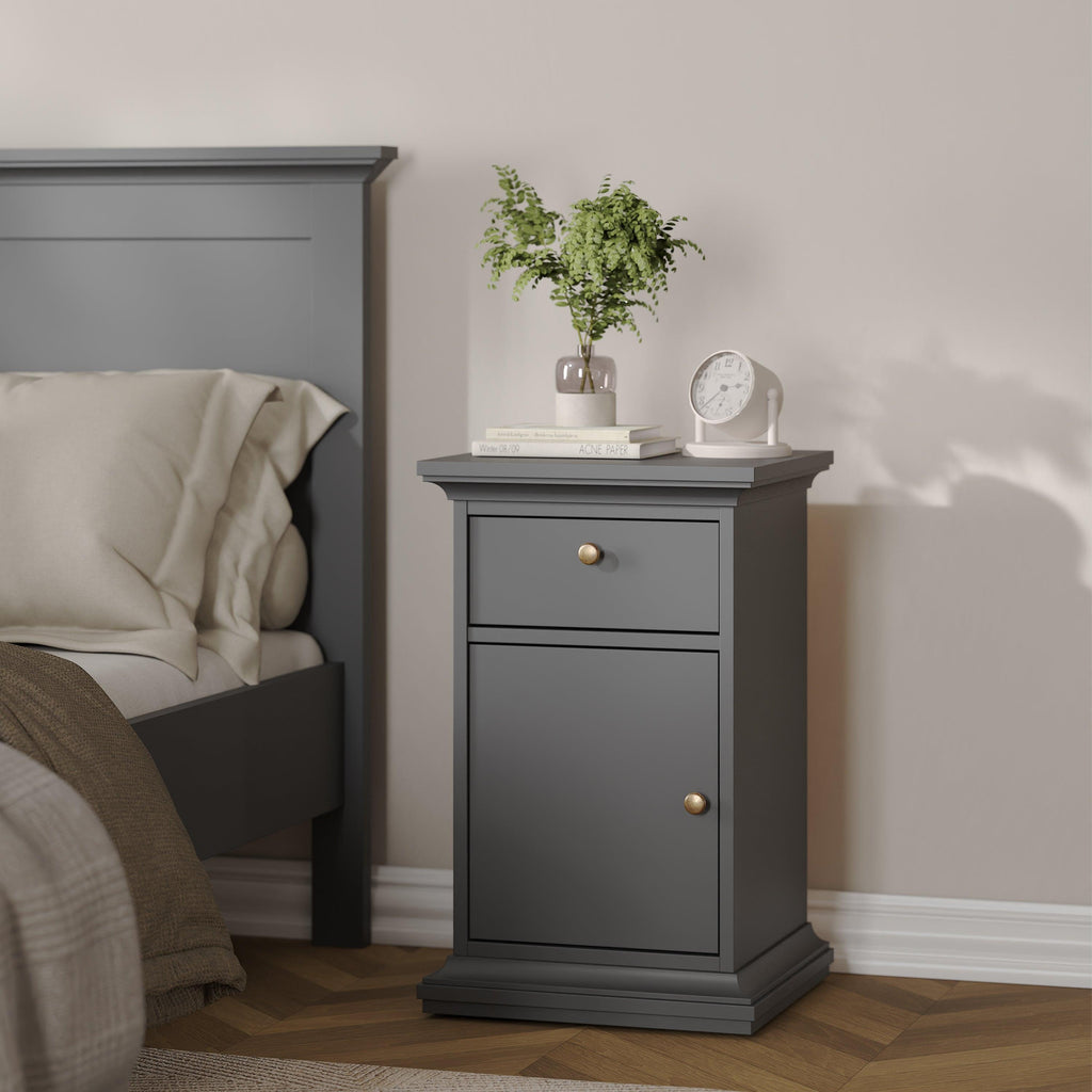 Paris Nightstand 1 Door + 1 Drawer in Matt Grey - image 9