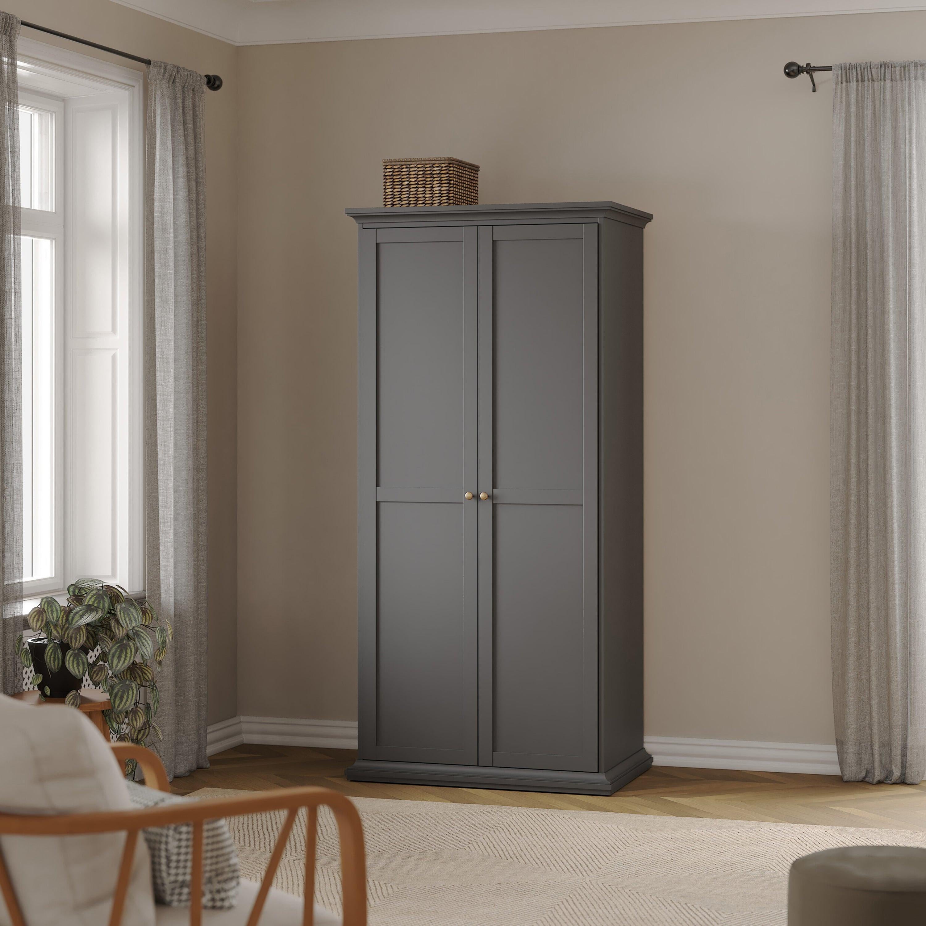 Paris Package - Bedside 2 Drawers + Chest of 4 Drawers + Wardrobe with 2 Doors Matt Grey - image 12