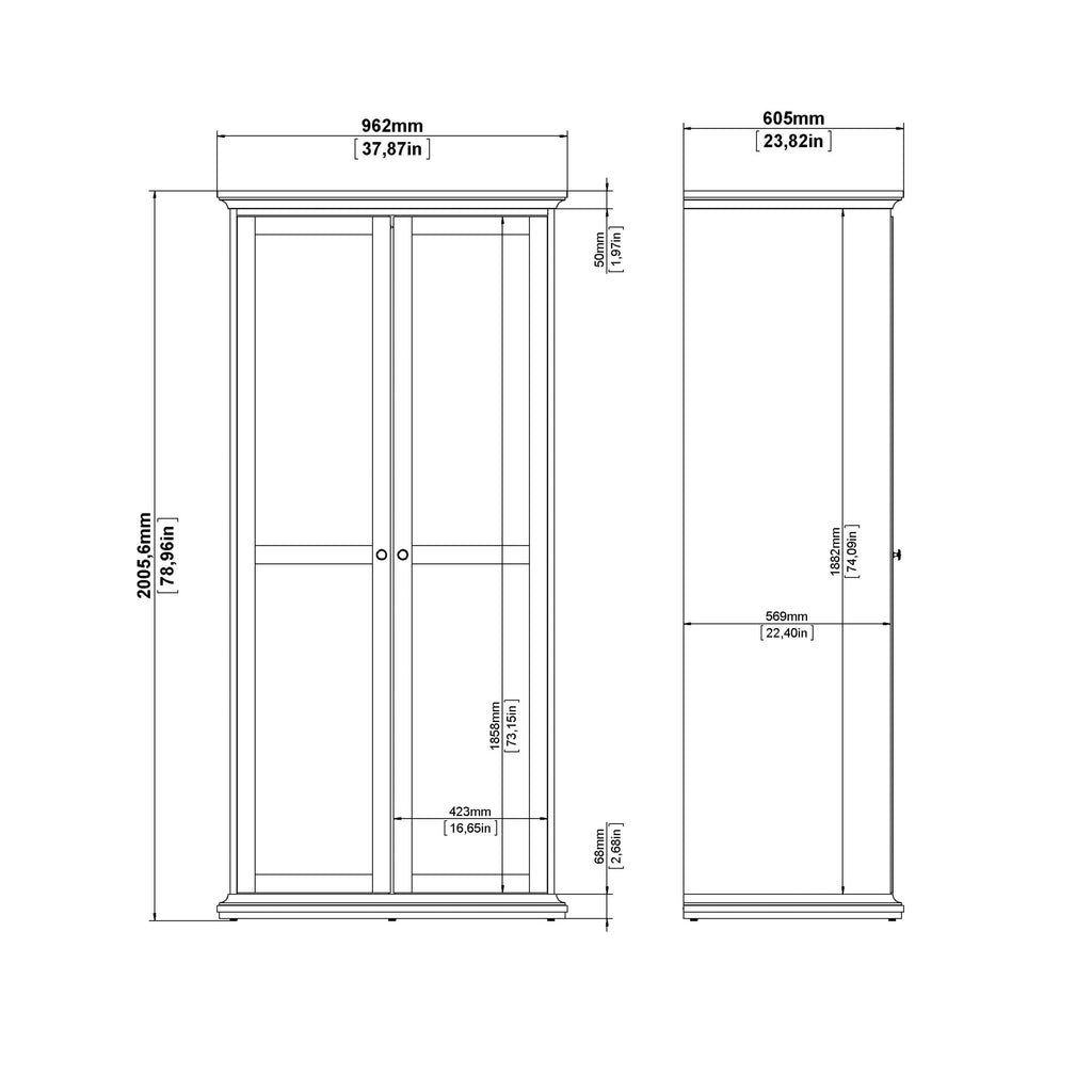 Paris Package - Bedside 2 Drawers + Chest of 4 Drawers + Wardrobe with 2 Doors Matt Grey - image 13